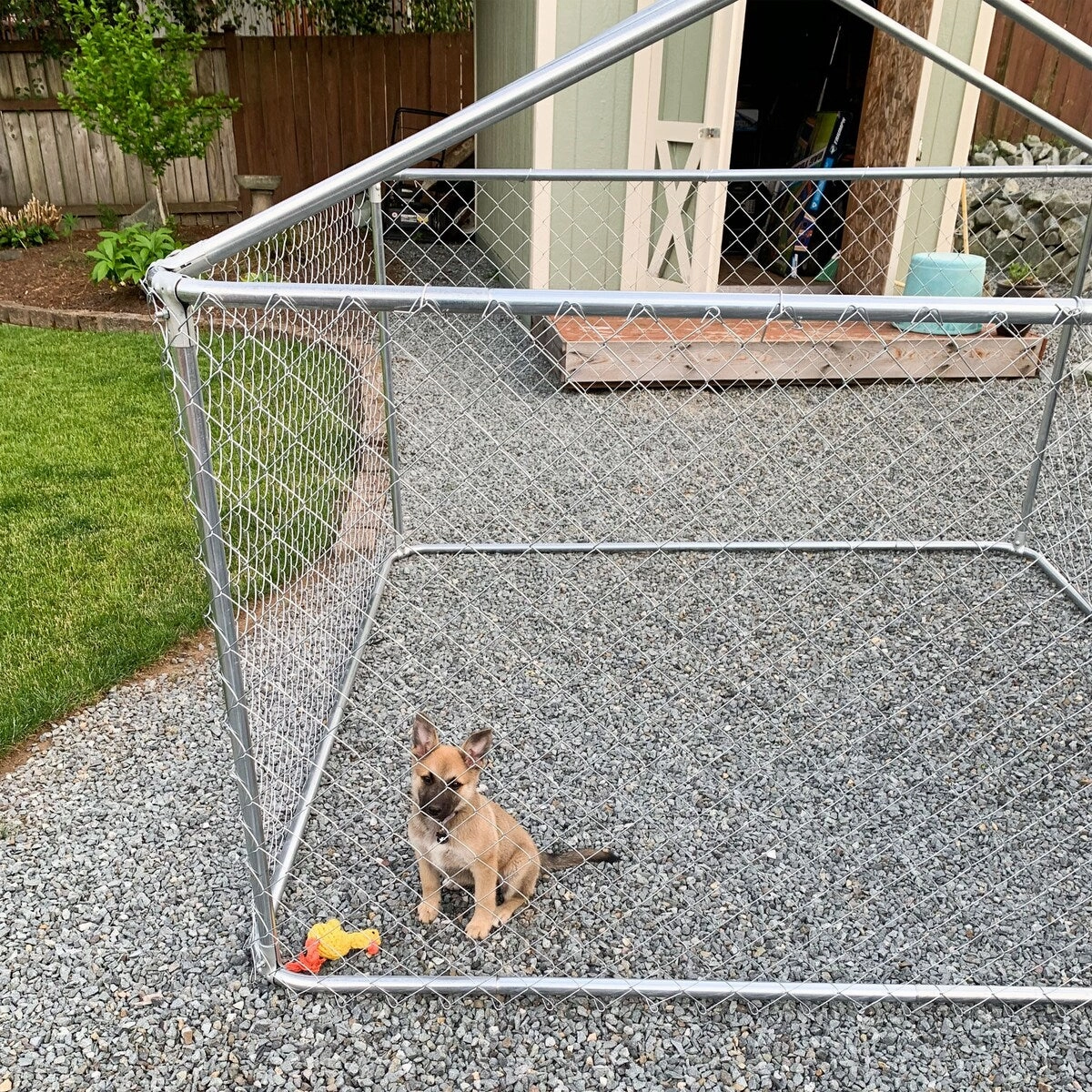 ALEKO DIY Chain Link Box Dog Kennel With Roof Frame
