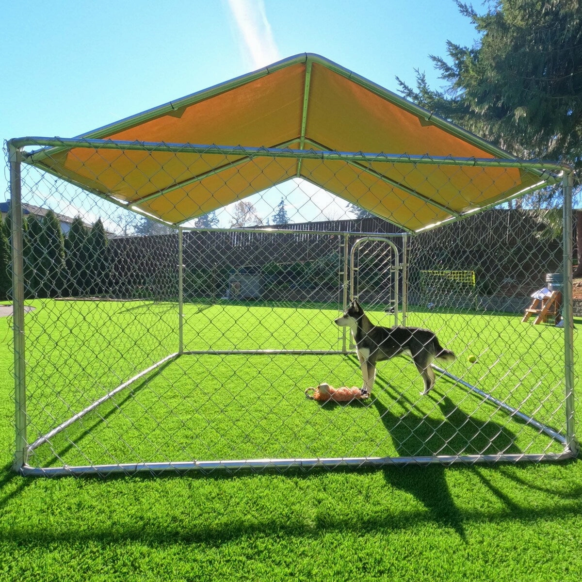 ALEKO DIY Chain Link Box Dog Kennel With Roof Frame