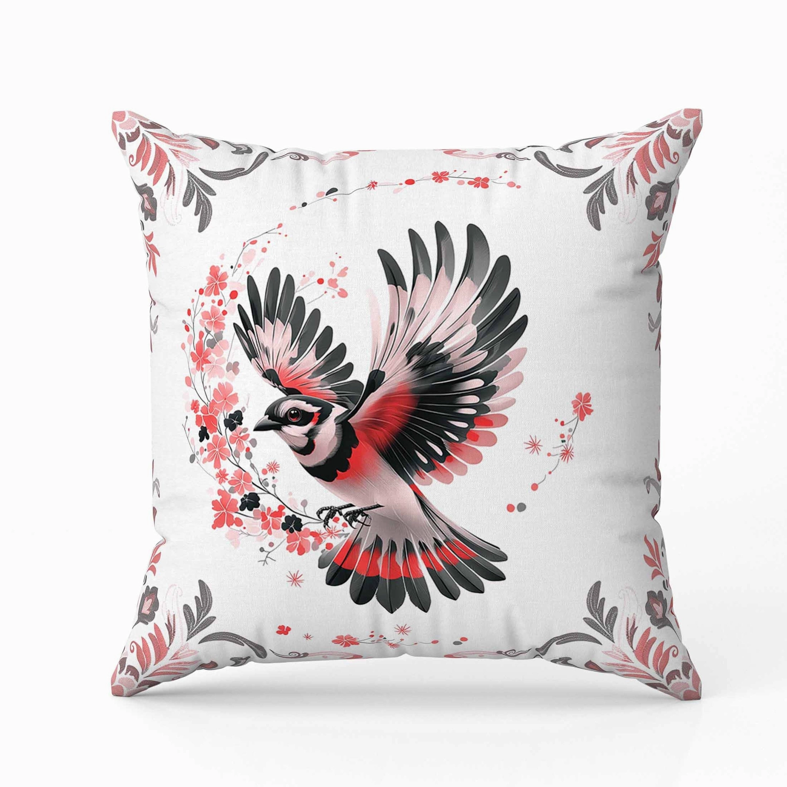 Blaze Bird Indoor/Outdoor Reversible Throw Pillow Pink and Gray
