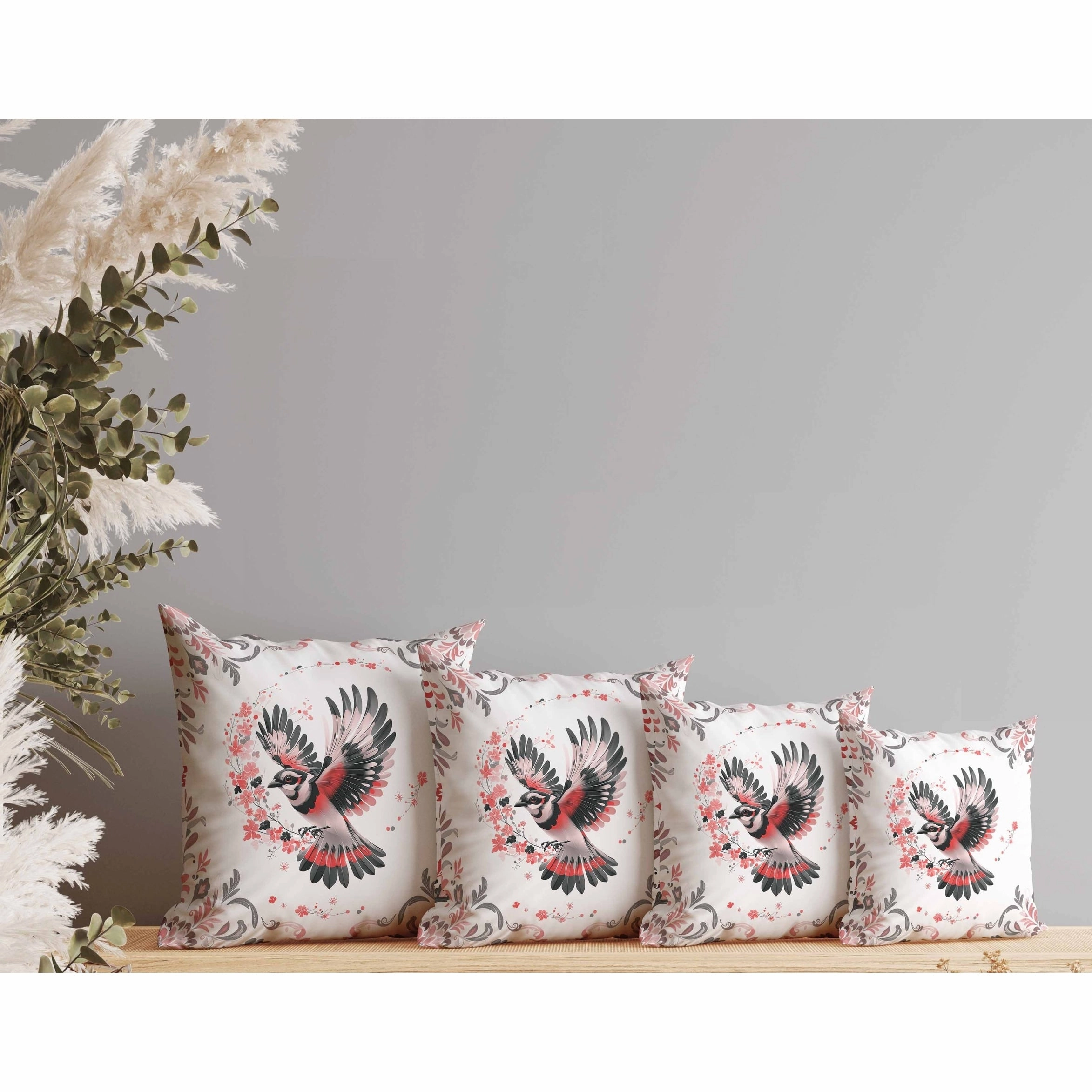 Blaze Bird Indoor/Outdoor Reversible Throw Pillow Pink and Gray