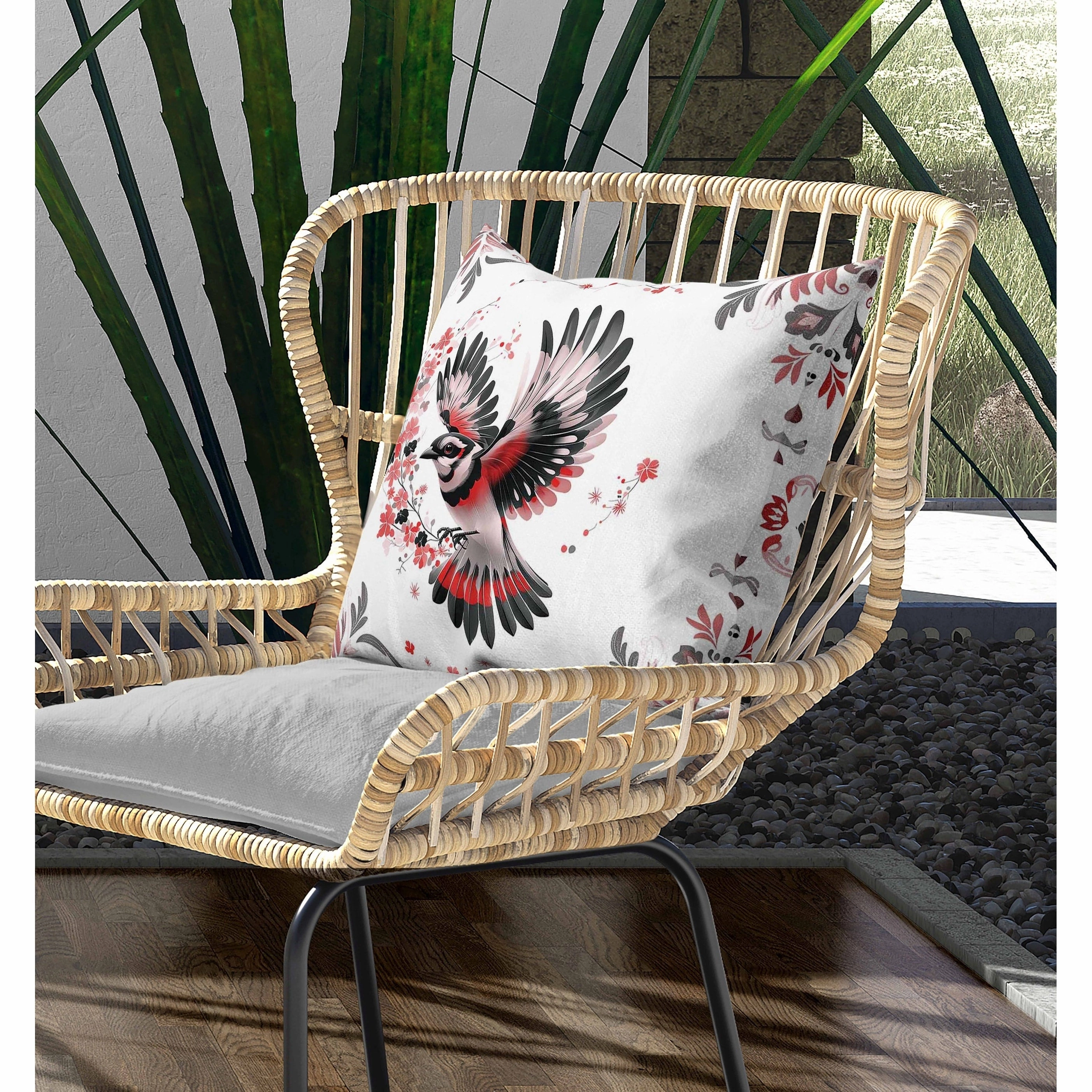 Blaze Bird Indoor/Outdoor Reversible Throw Pillow Pink and Gray