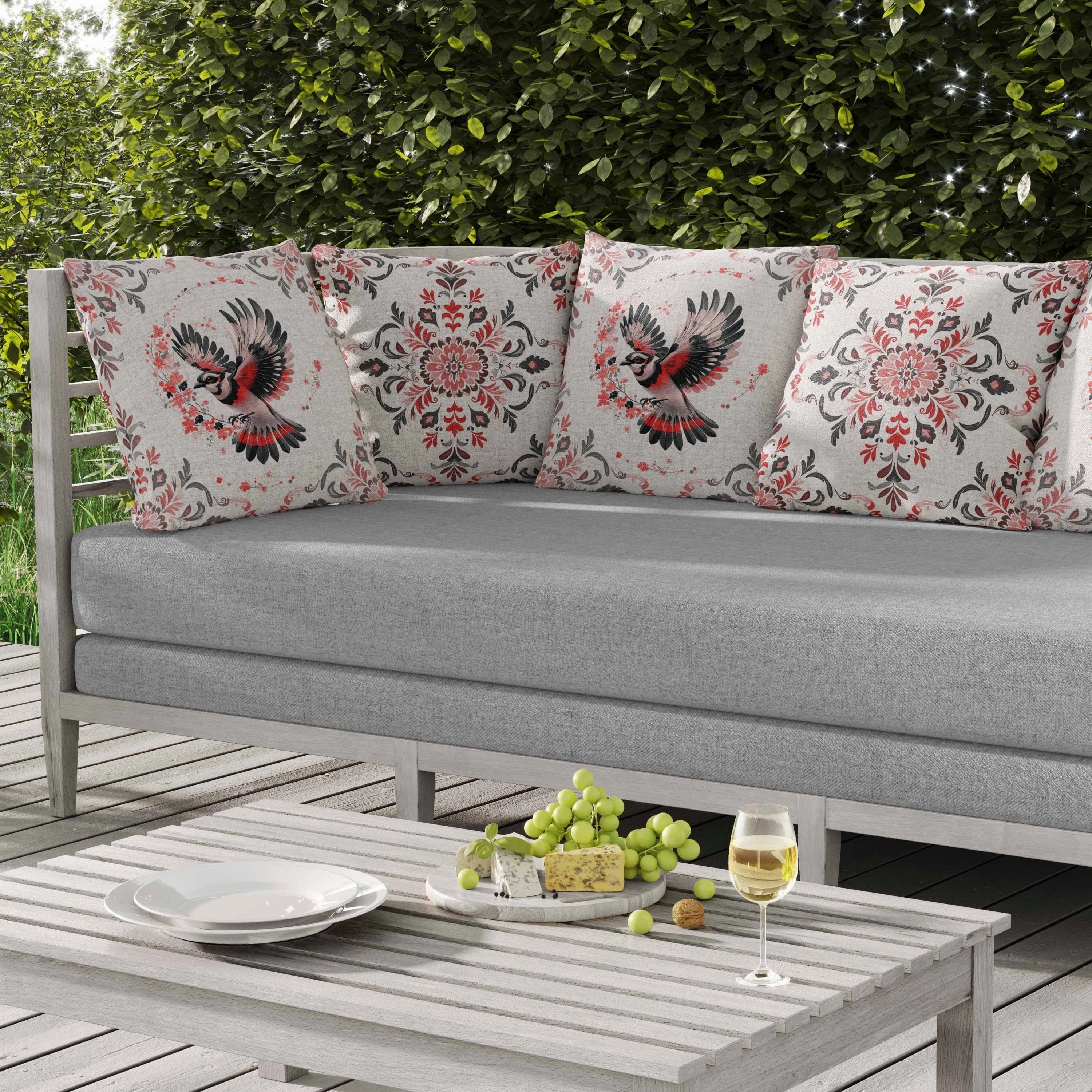 Blaze Bird Indoor/Outdoor Reversible Throw Pillow Pink and Gray