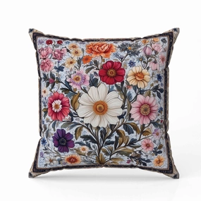 Bloom Burst Faux Suede Reversible Throw Pillow Beige and Multi