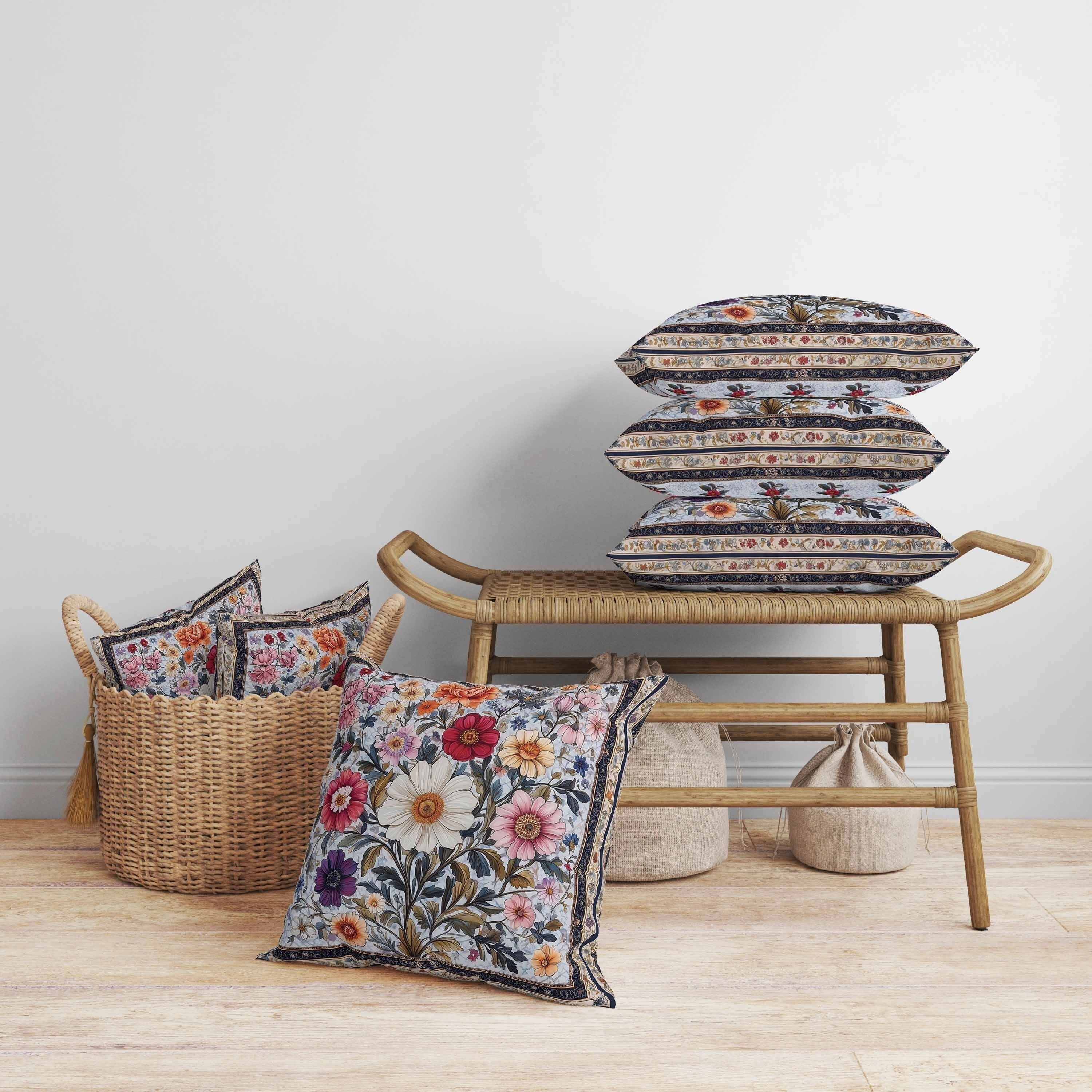 Bloom Burst Faux Suede Reversible Throw Pillow Beige and Multi