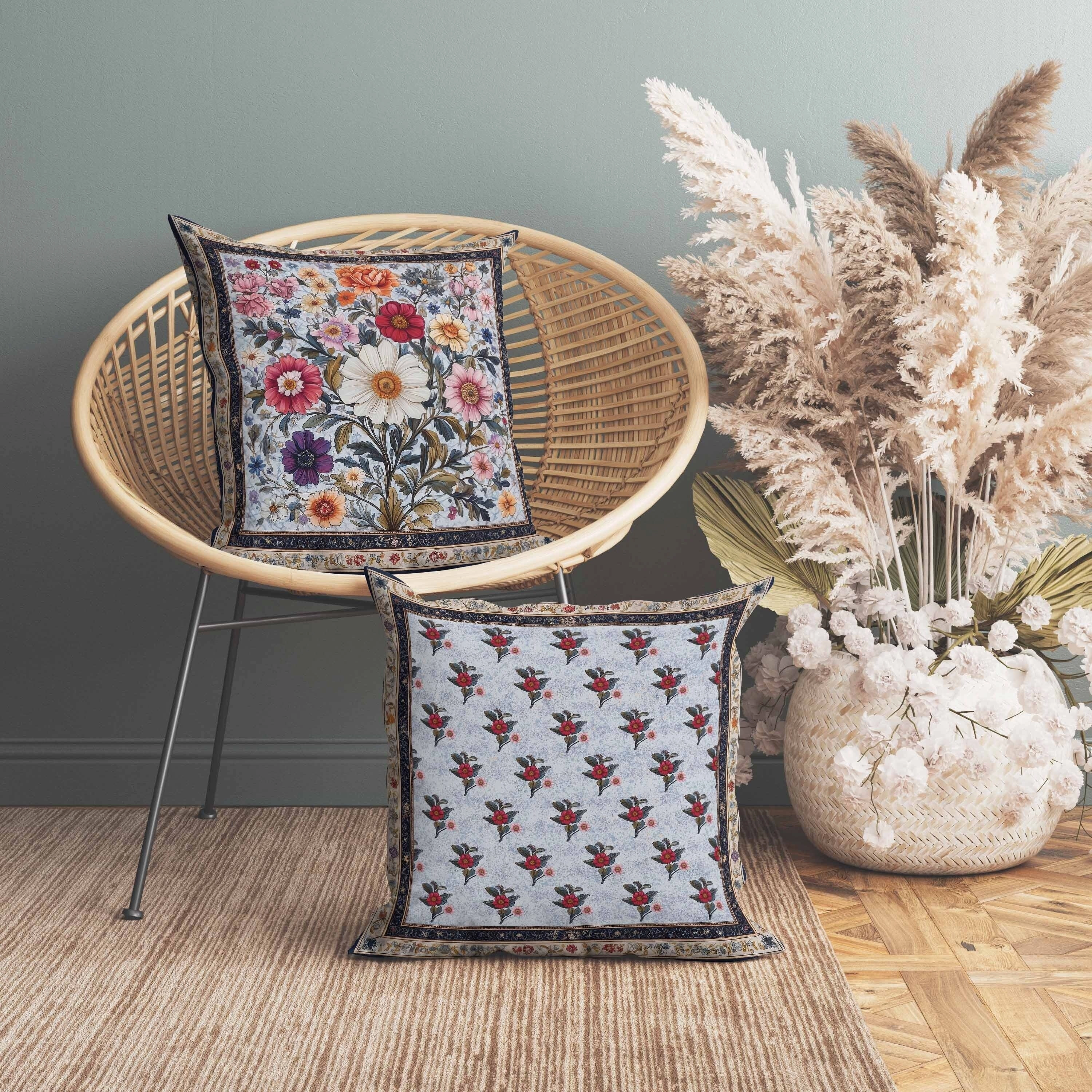 Bloom Burst Faux Suede Reversible Throw Pillow Beige and Multi