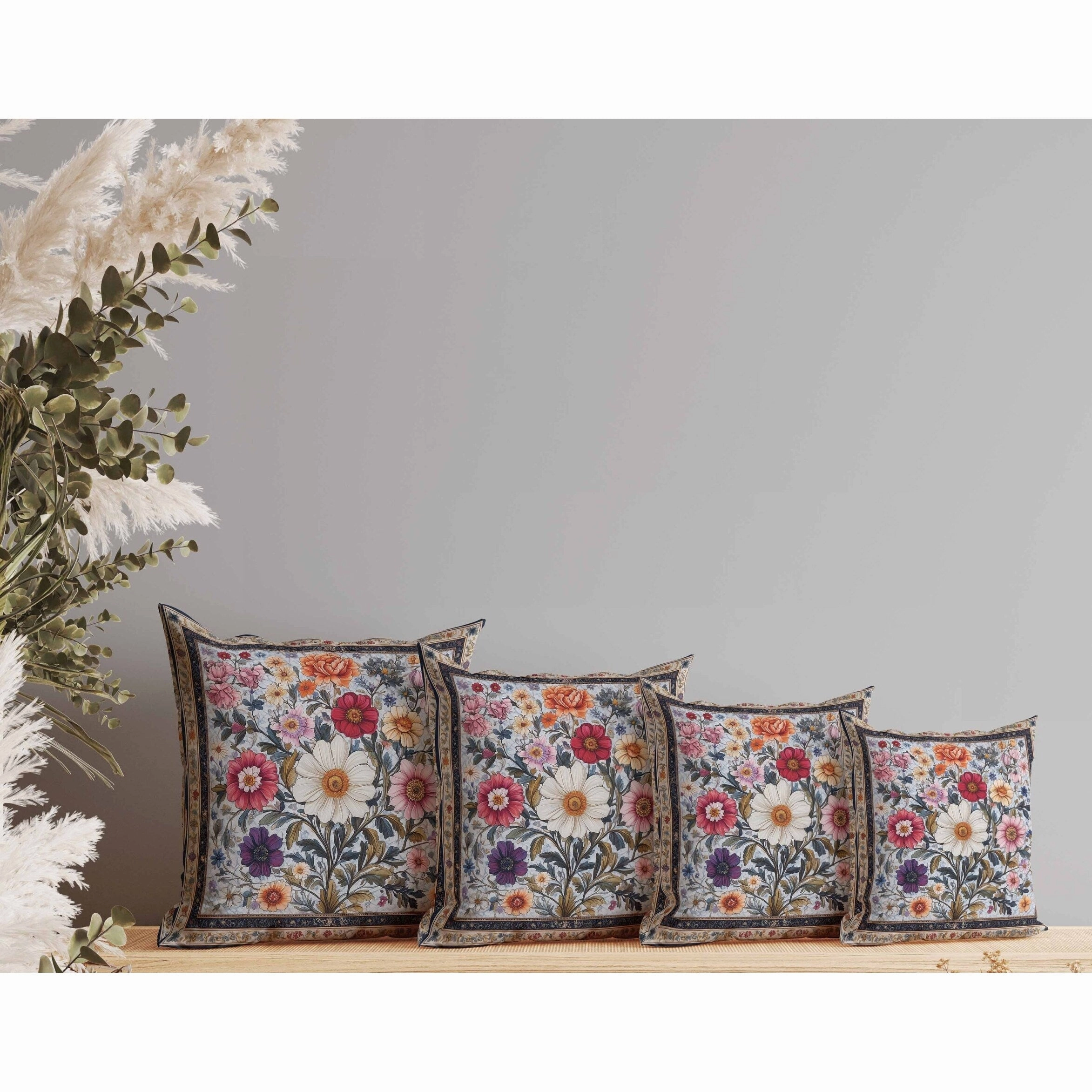 Bloom Burst Faux Suede Reversible Throw Pillow Beige and Multi