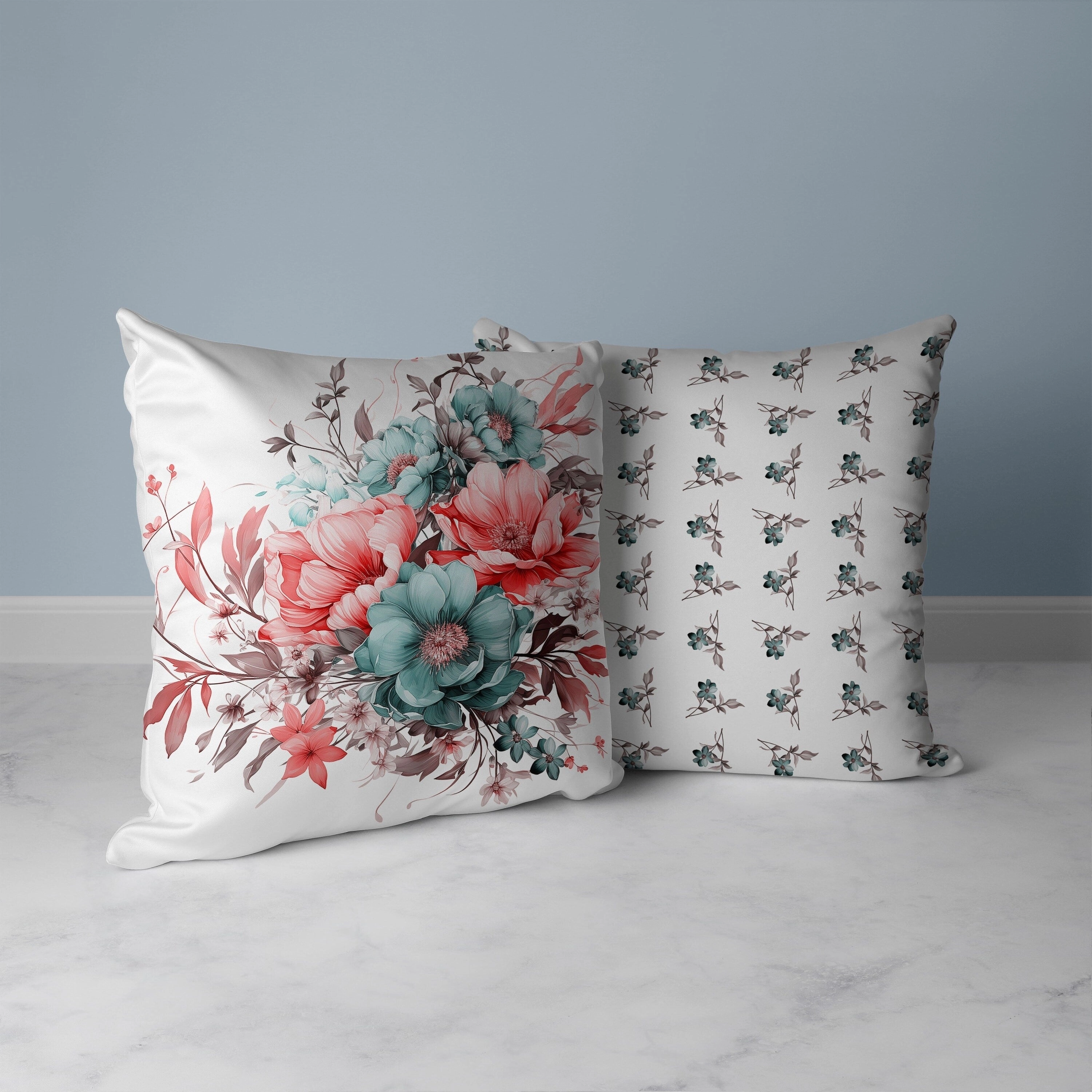 Blossom Burst Faux Suede Reversible Throw Pillow Red and Green