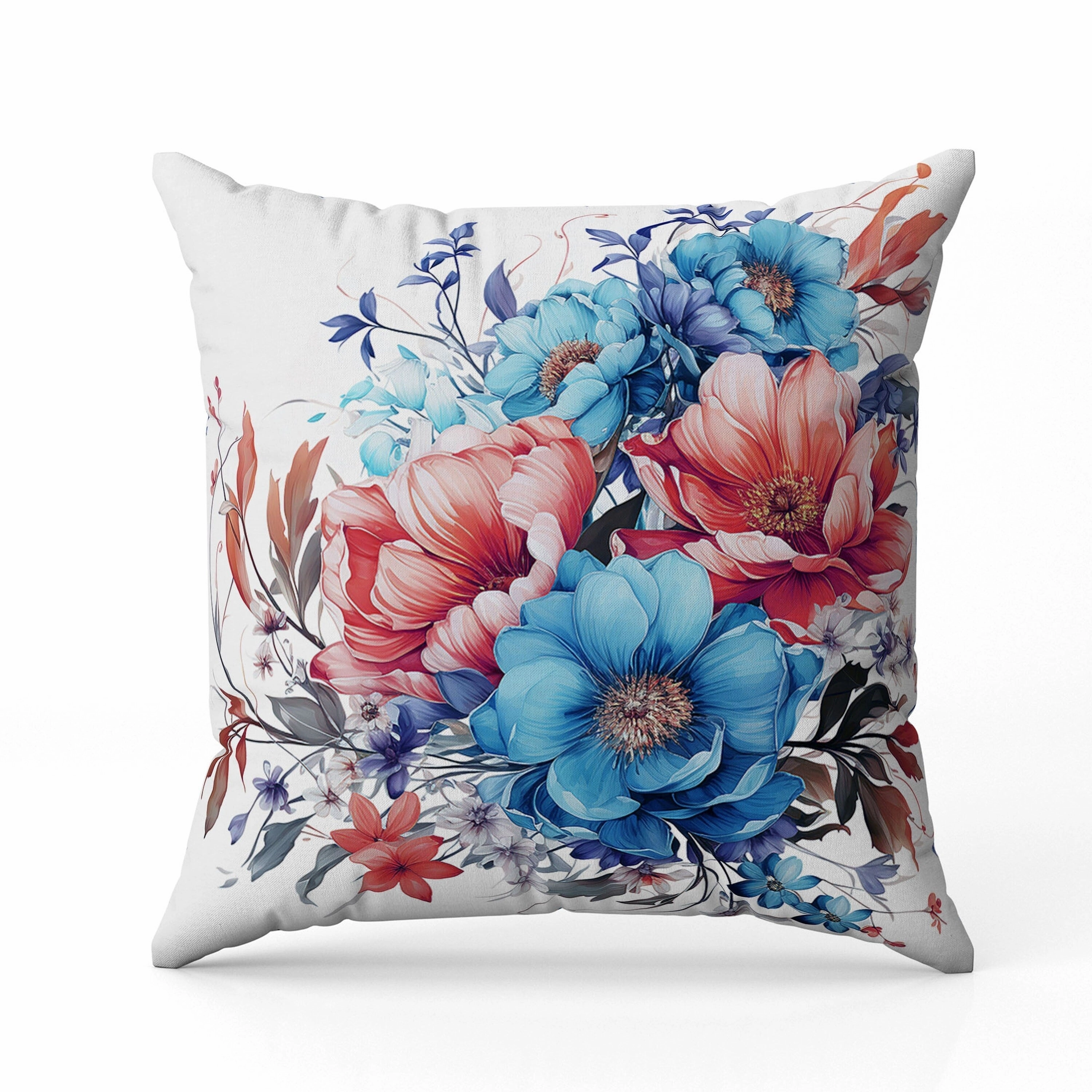 Blossom Burst Indoor/Outdoor Reversible Throw Pillow Blue and Red