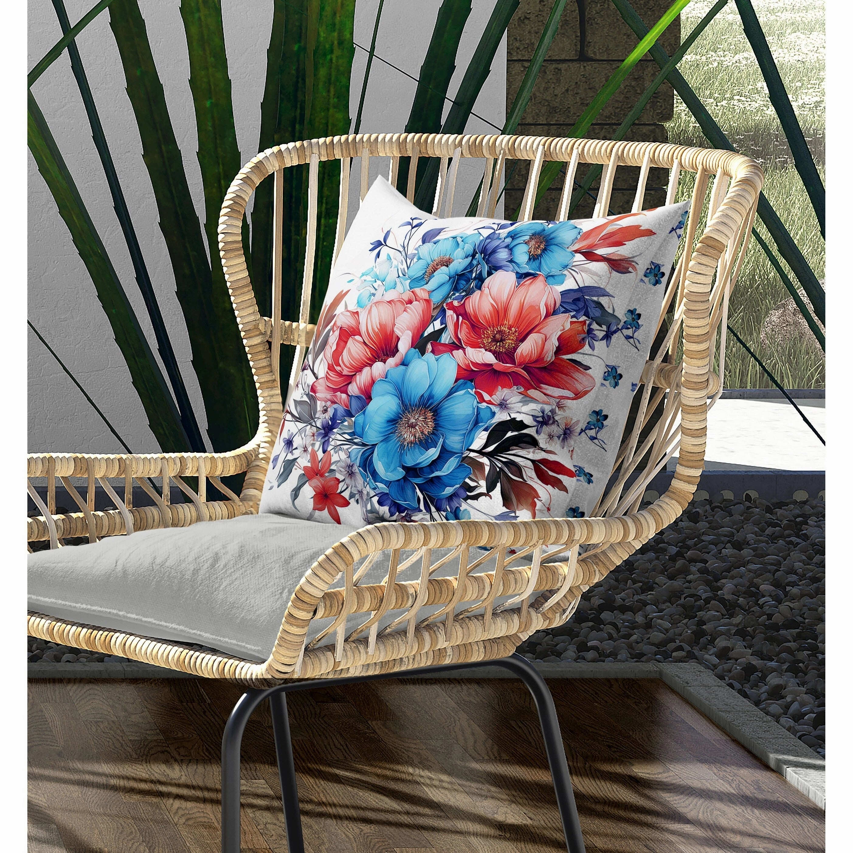 Blossom Burst Indoor/Outdoor Reversible Throw Pillow Blue and Red