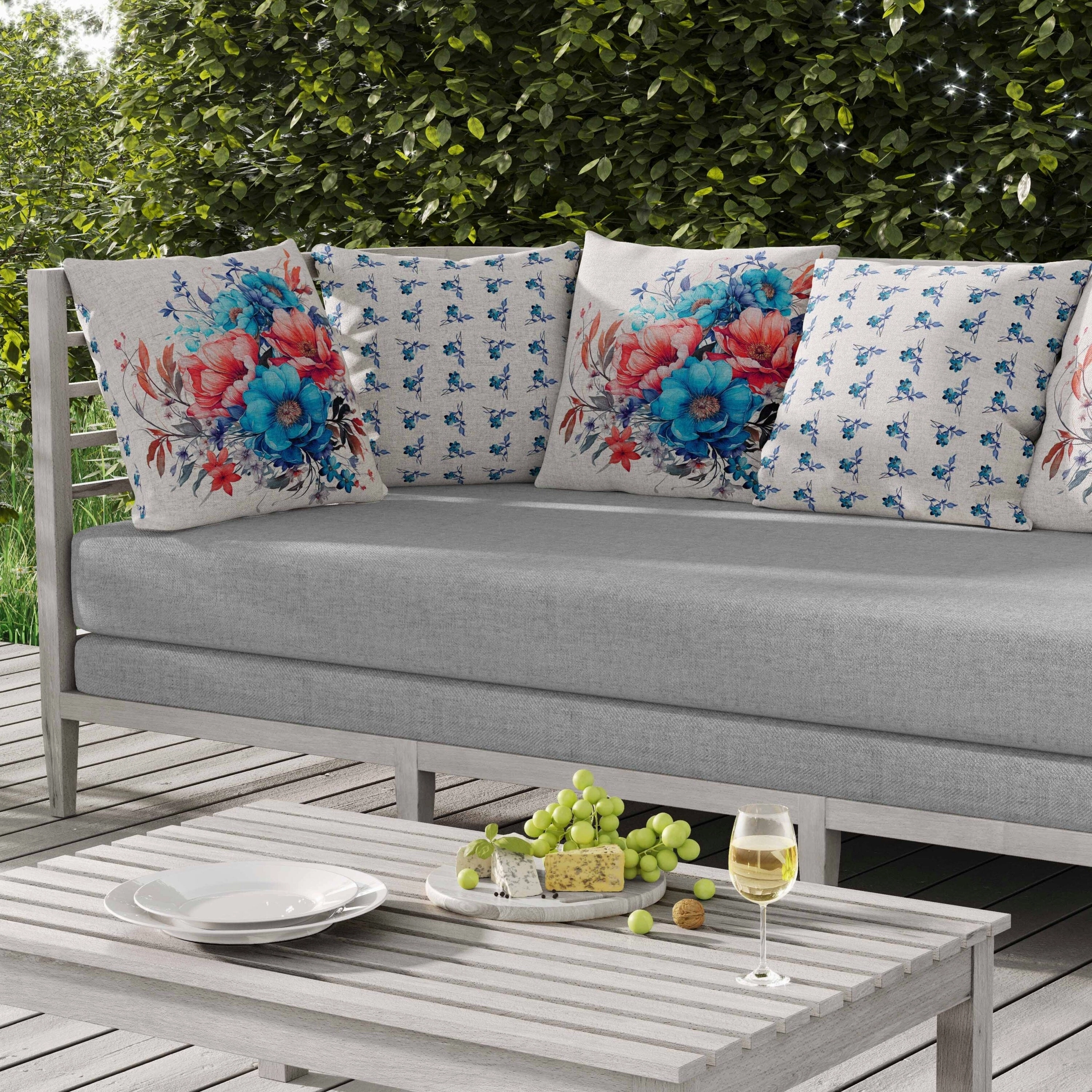 Blossom Burst Indoor/Outdoor Reversible Throw Pillow Blue and Red