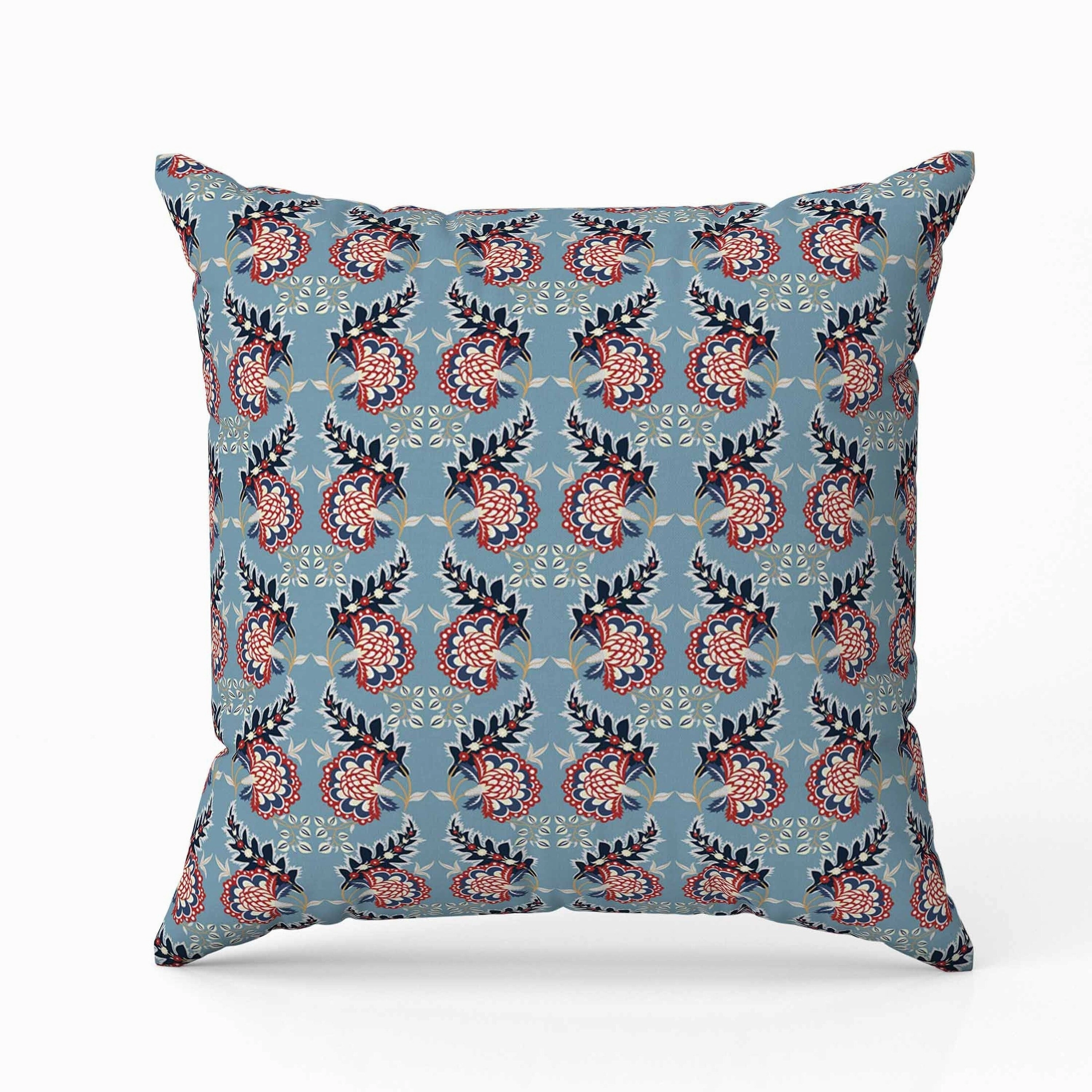 Botanical Bouquet Faux Suede Reversible Throw Pillow Blue and Red