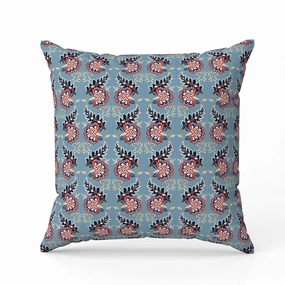 Botanical Bouquet Faux Suede Reversible Throw Pillow Blue and Red