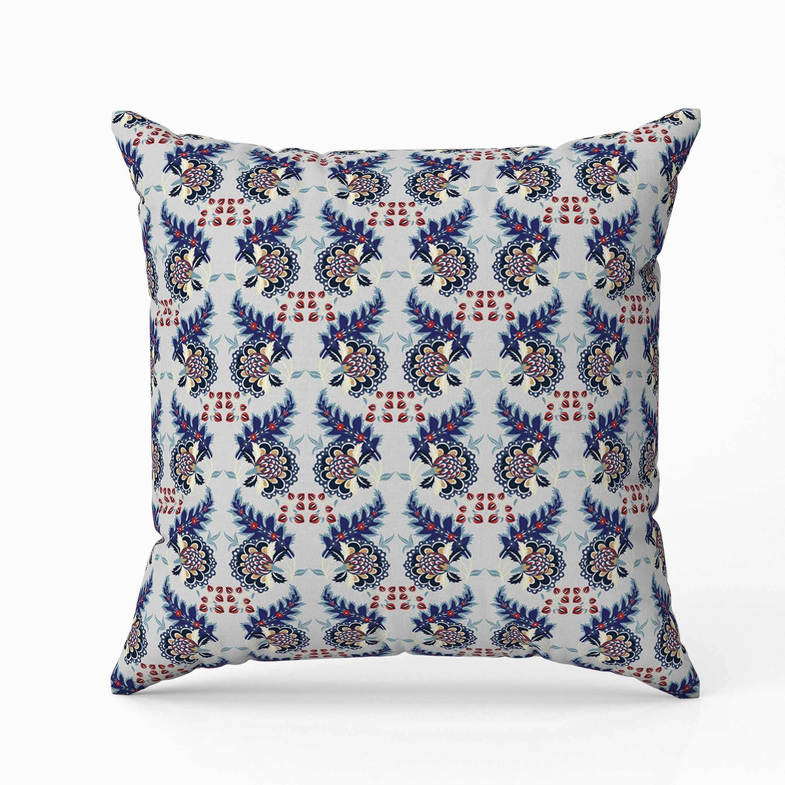 Botanical Bouquet Indoor/Outdoor Reversible Throw Pillow Gray and Blue