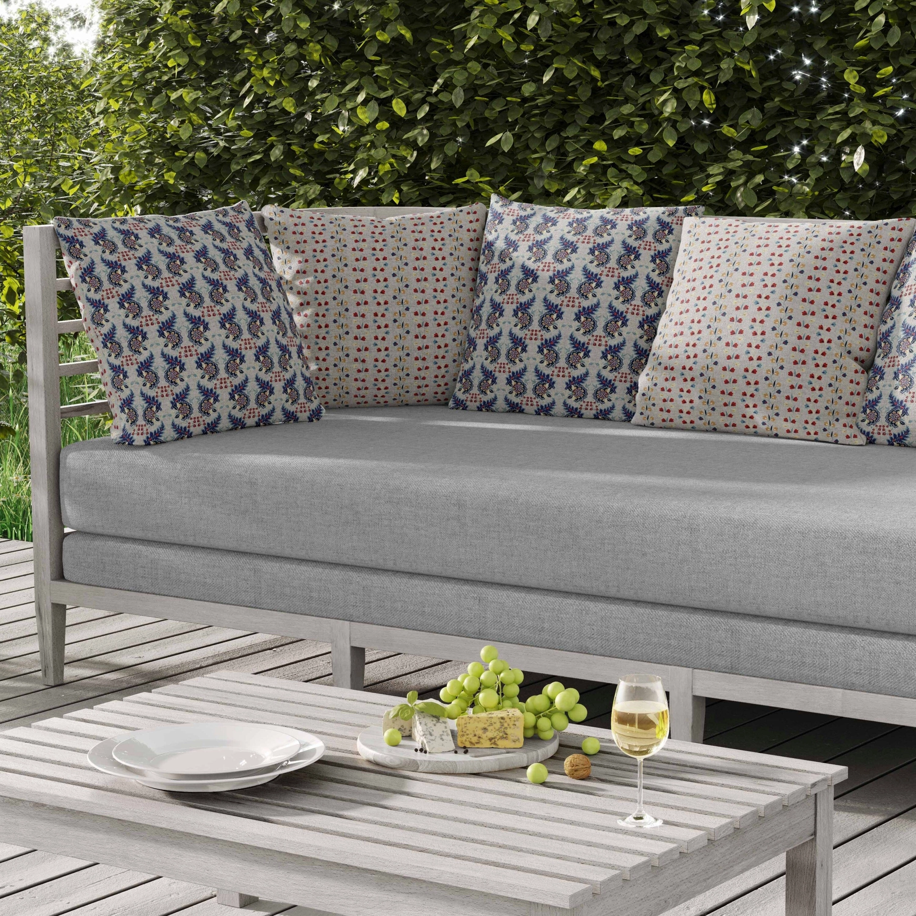 Botanical Bouquet Indoor/Outdoor Reversible Throw Pillow Gray and Blue
