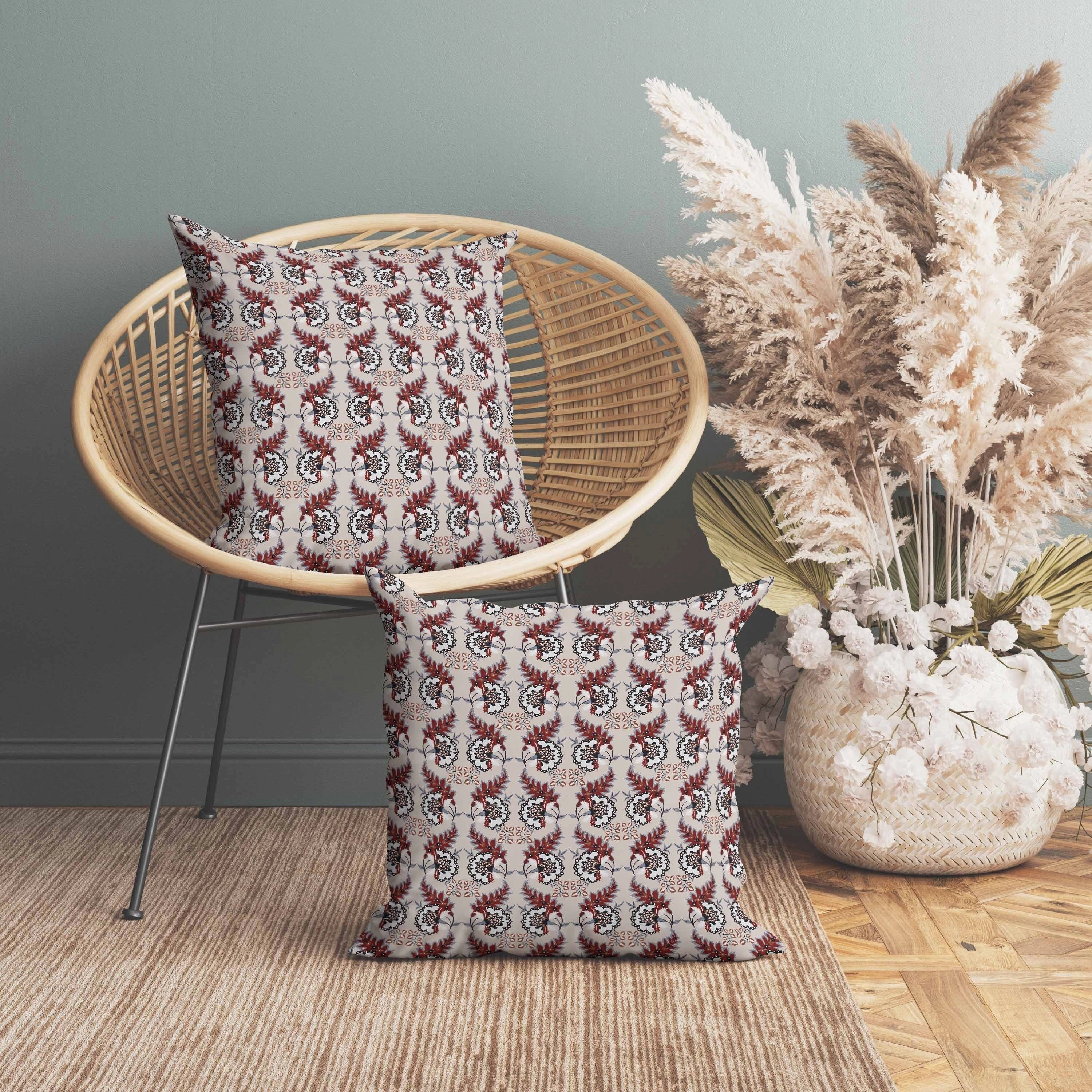 Botanical Bouquet Indoor/Outdoor Reversible Throw Pillow Orange and Gray