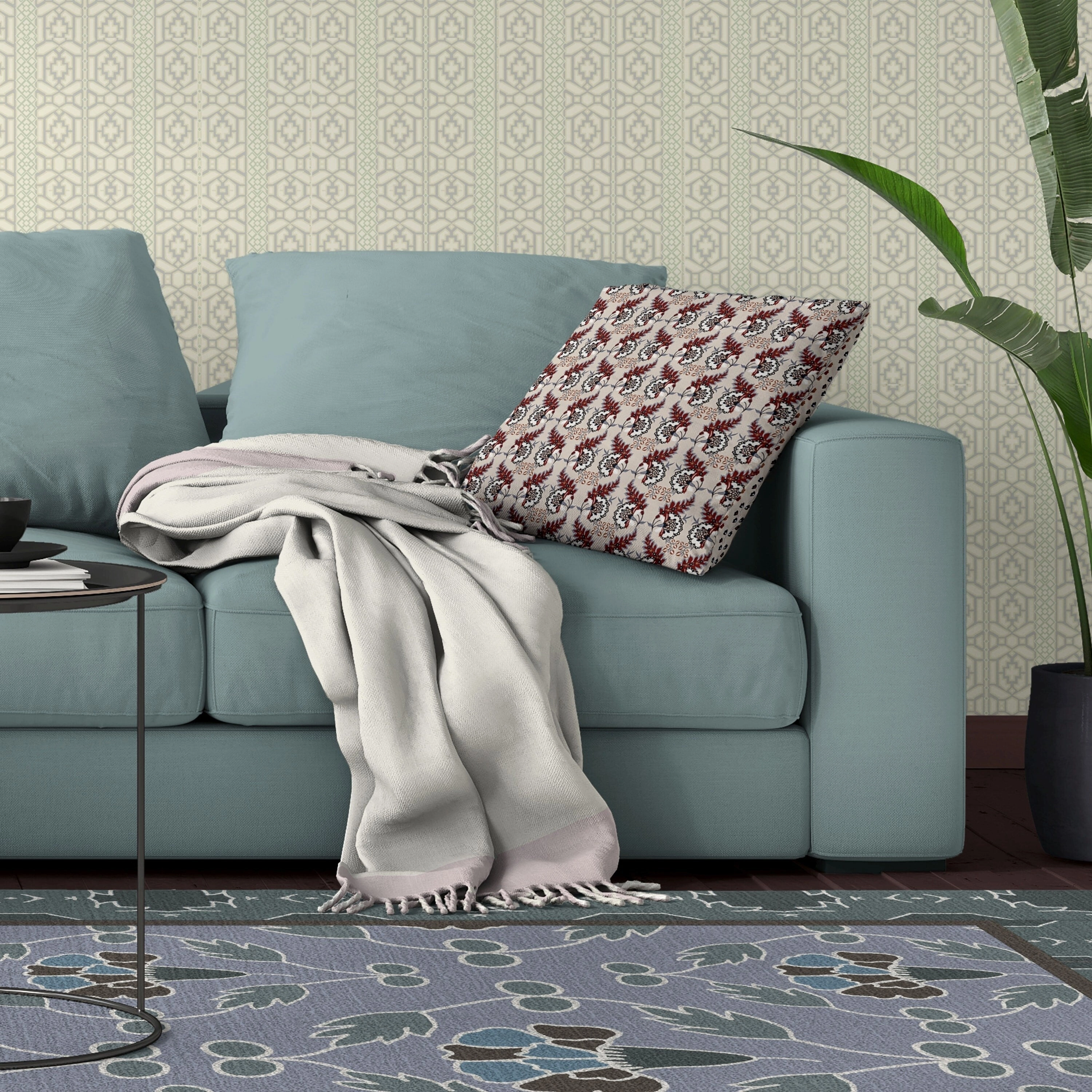 Botanical Bouquet Indoor/Outdoor Reversible Throw Pillow Orange and Gray