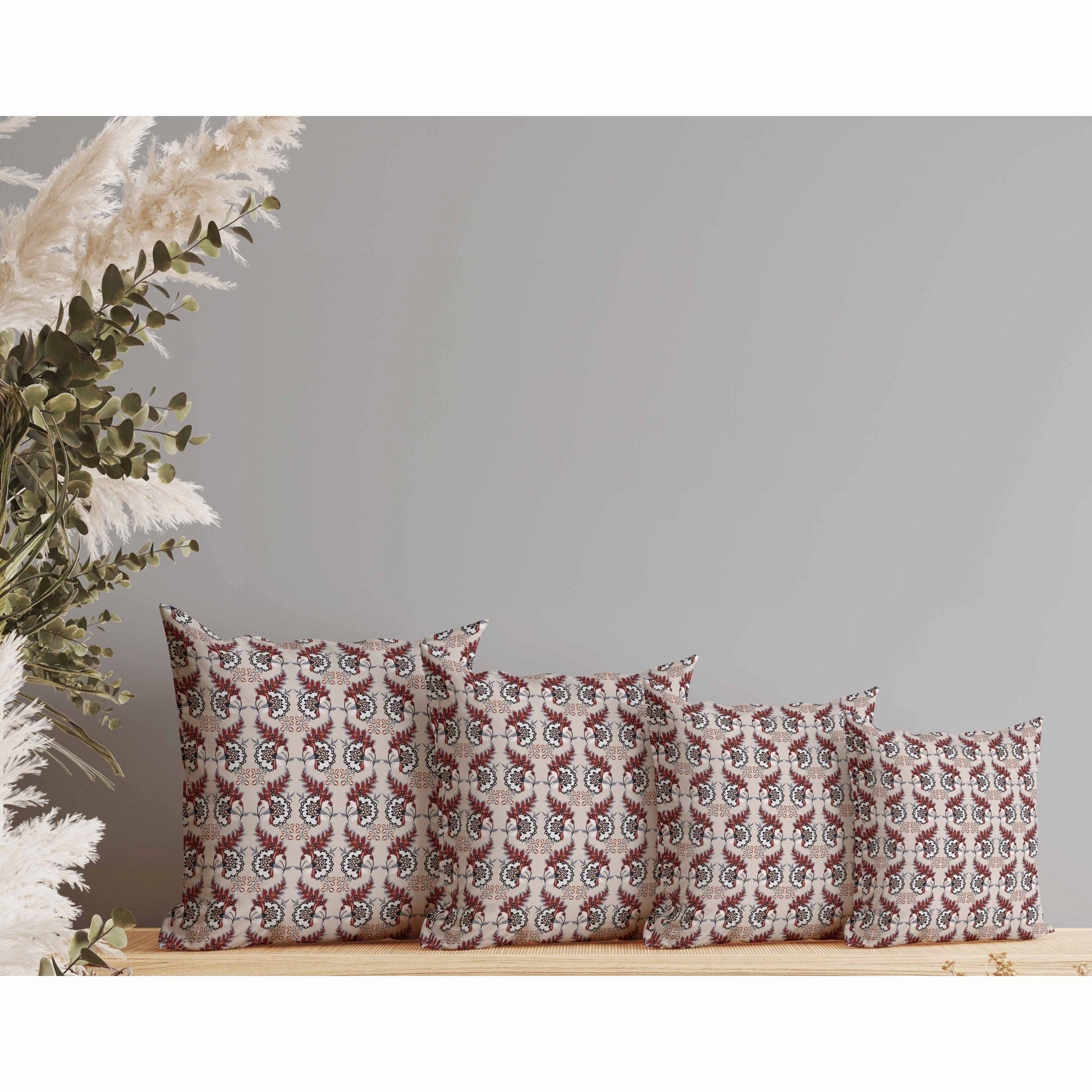 Botanical Bouquet Indoor/Outdoor Reversible Throw Pillow Orange and Gray