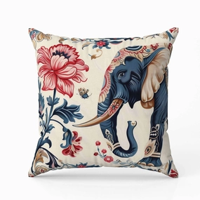 Botanical Elephant Indoor/Outdoor Reversible Throw Pillow Blue and Red