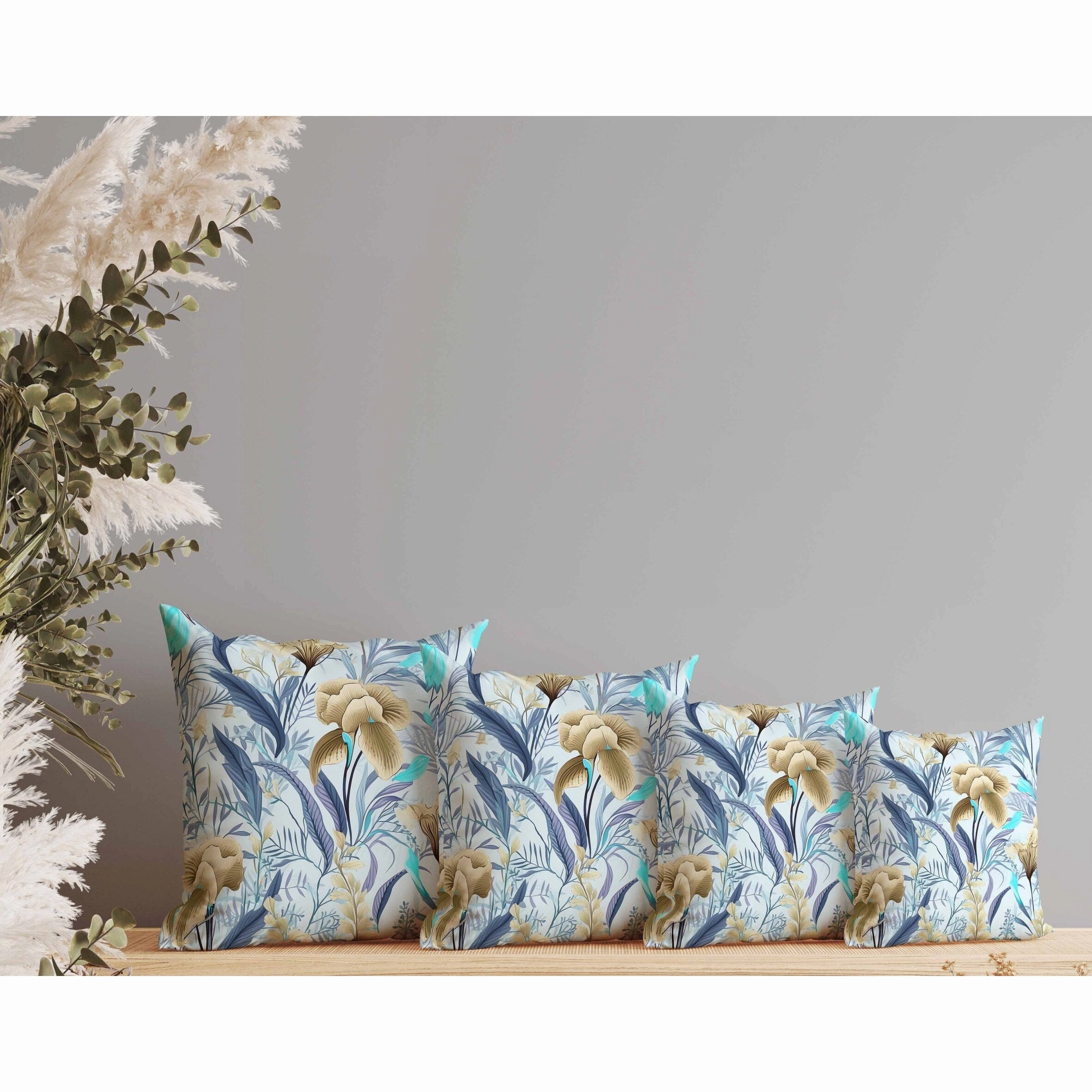 Breezy Buds Indoor/Outdoor Reversible Throw Pillow Blue and Beige