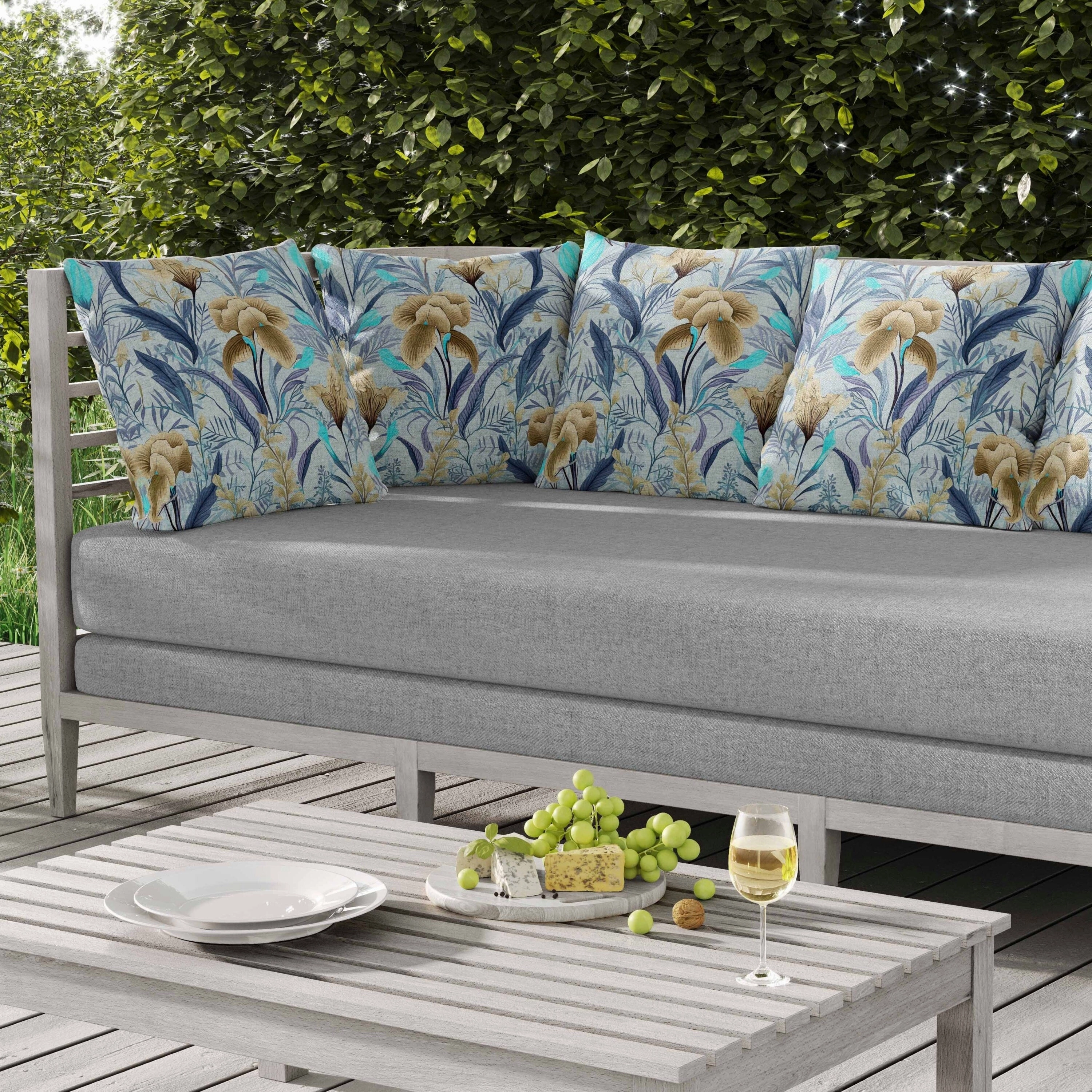 Breezy Buds Indoor/Outdoor Reversible Throw Pillow Blue and Beige