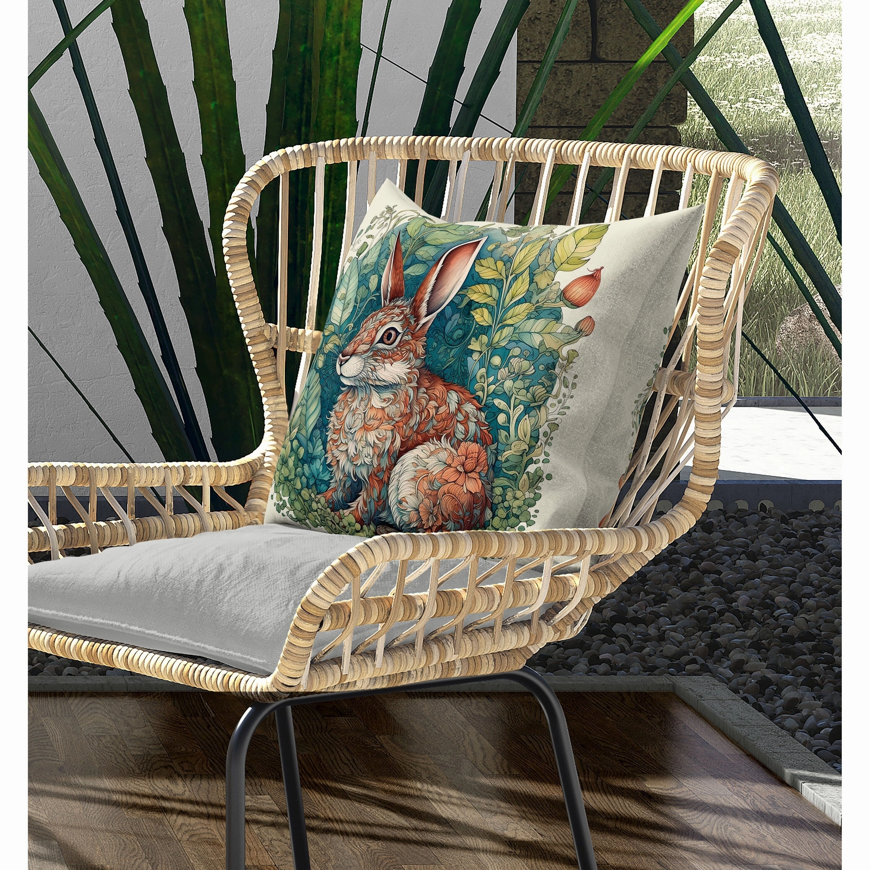 Breezy Bunny Indoor/Outdoor Reversible Throw Pillow Green and Bronze