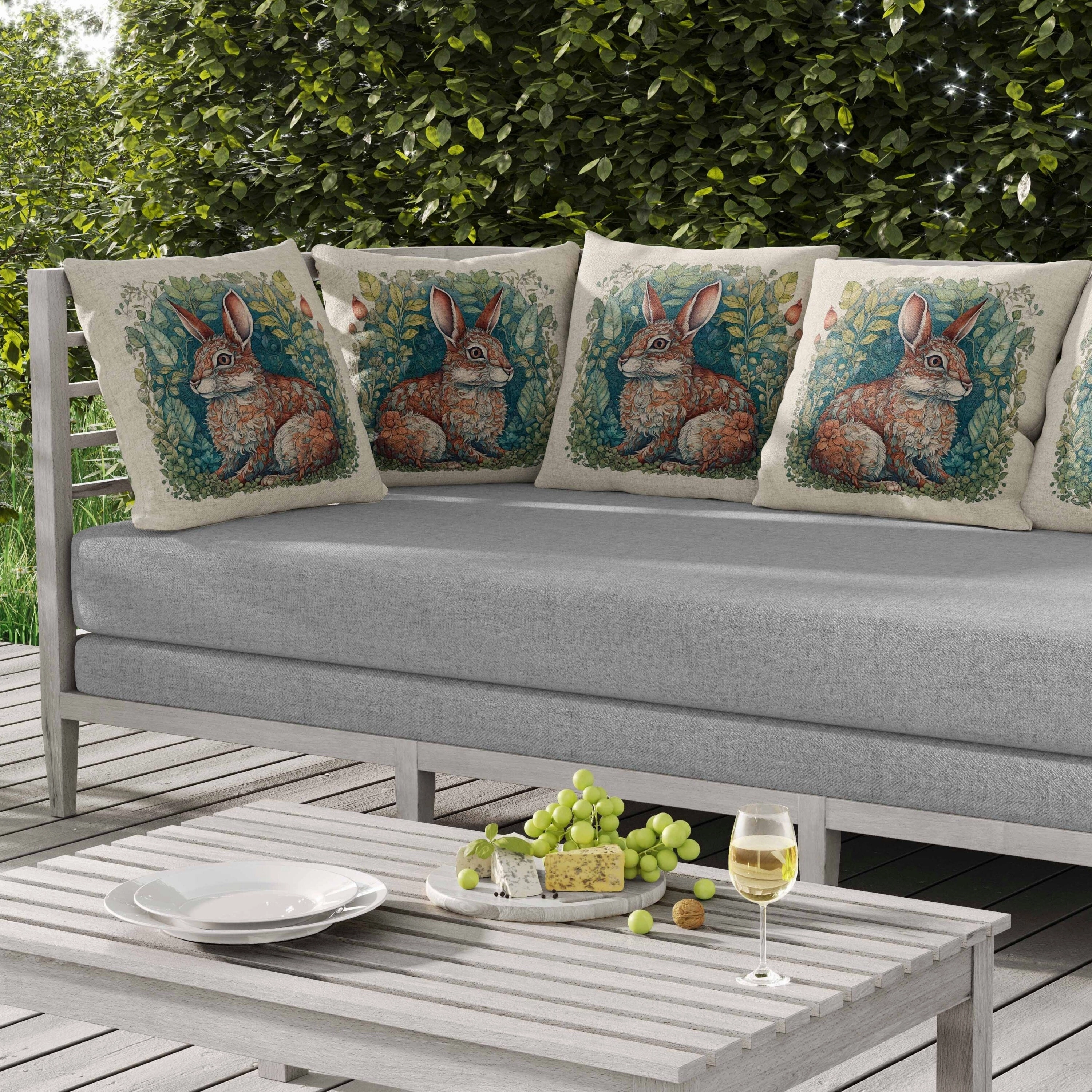Breezy Bunny Indoor/Outdoor Reversible Throw Pillow Green and Bronze