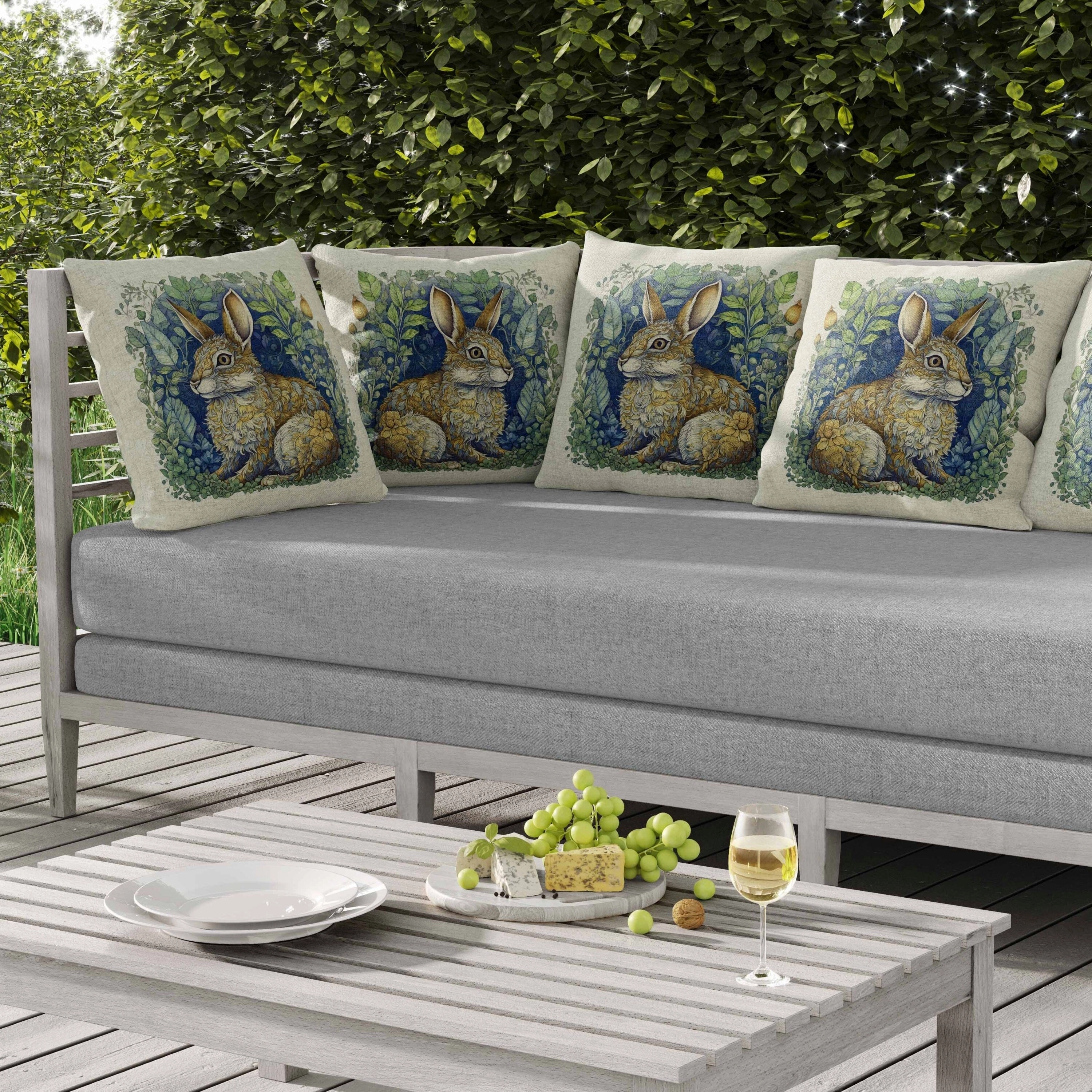 Breezy Bunny Indoor/Outdoor Reversible Throw Pillow Green and Gold