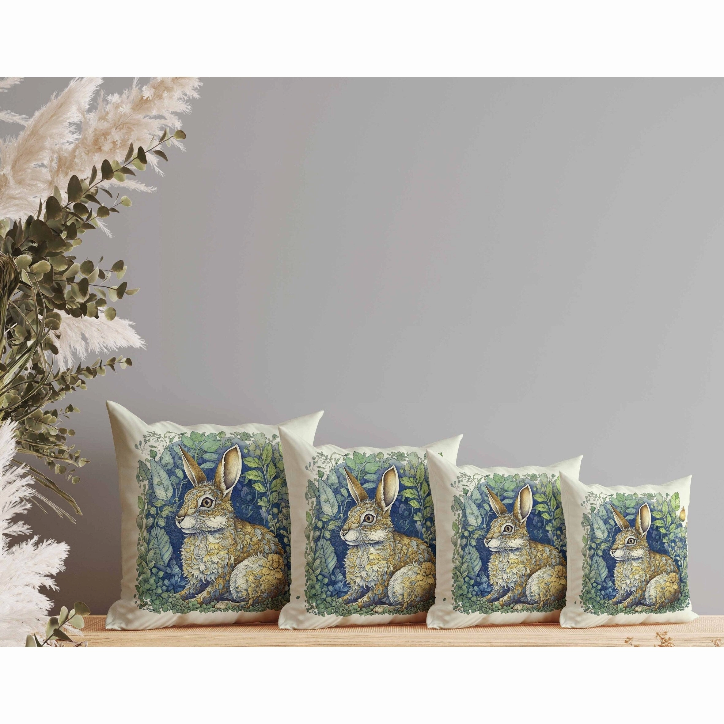 Breezy Bunny Indoor/Outdoor Reversible Throw Pillow Green and Gold