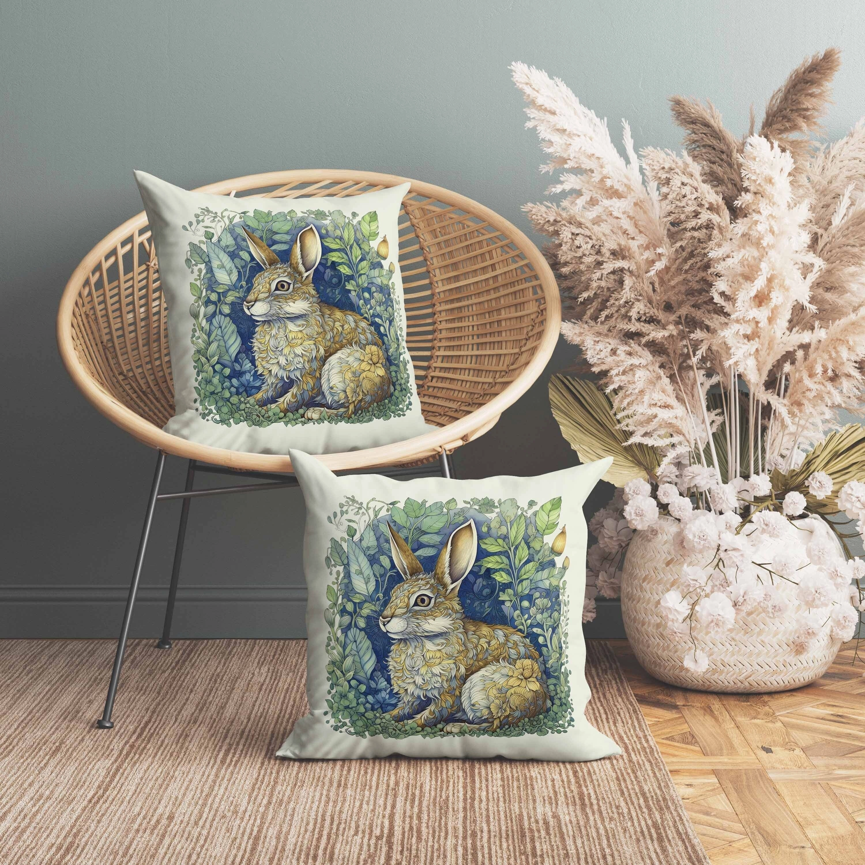 Breezy Bunny Indoor/Outdoor Reversible Throw Pillow Green and Gold