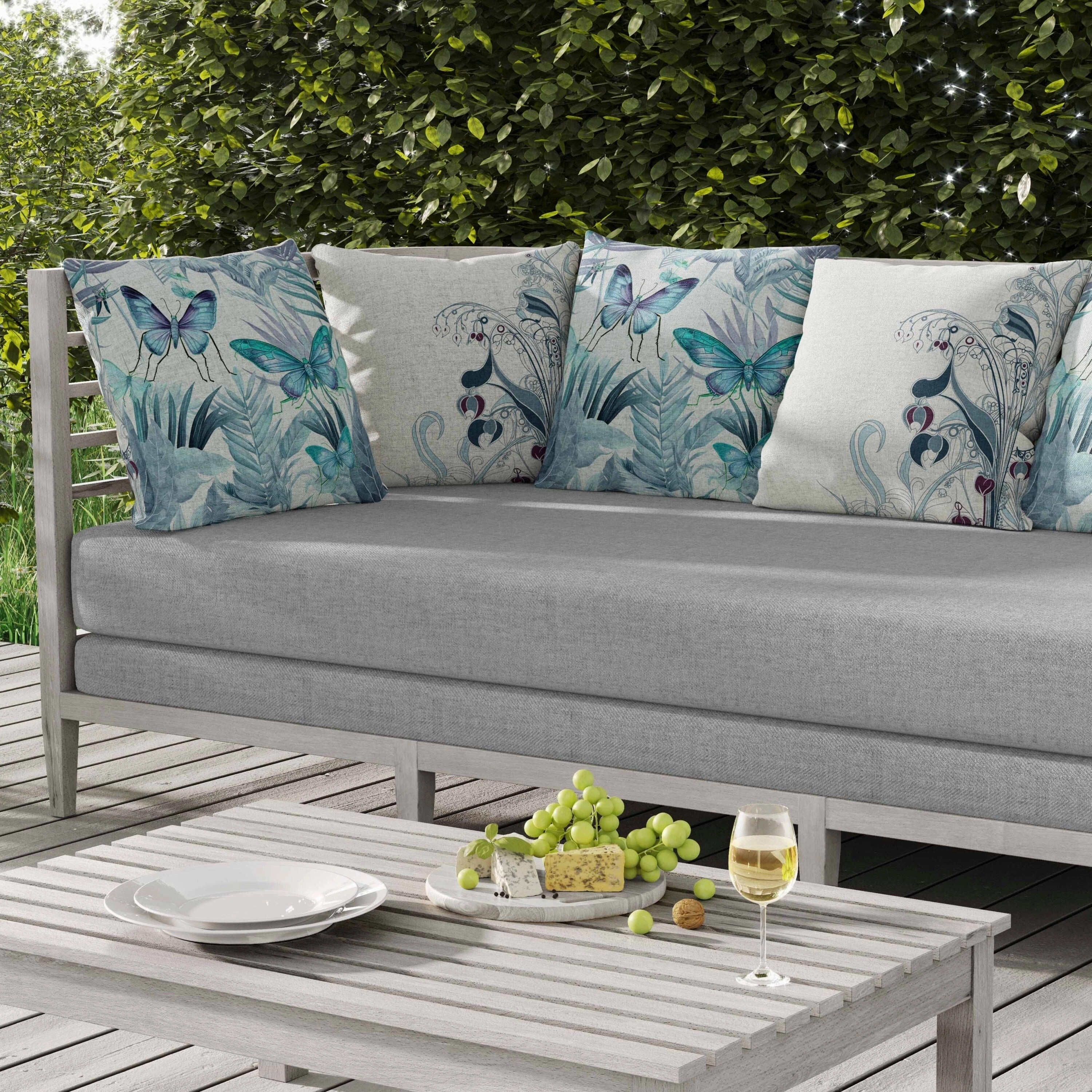 Butterfly Dreams Indoor/Outdoor Reversible Throw Pillow Blue and Grey
