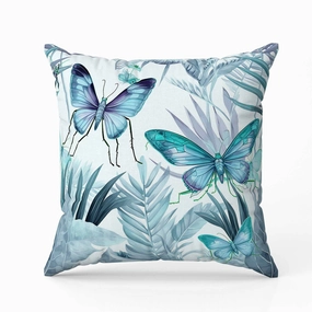 Butterfly Dreams Indoor/Outdoor Reversible Throw Pillow Blue and Grey