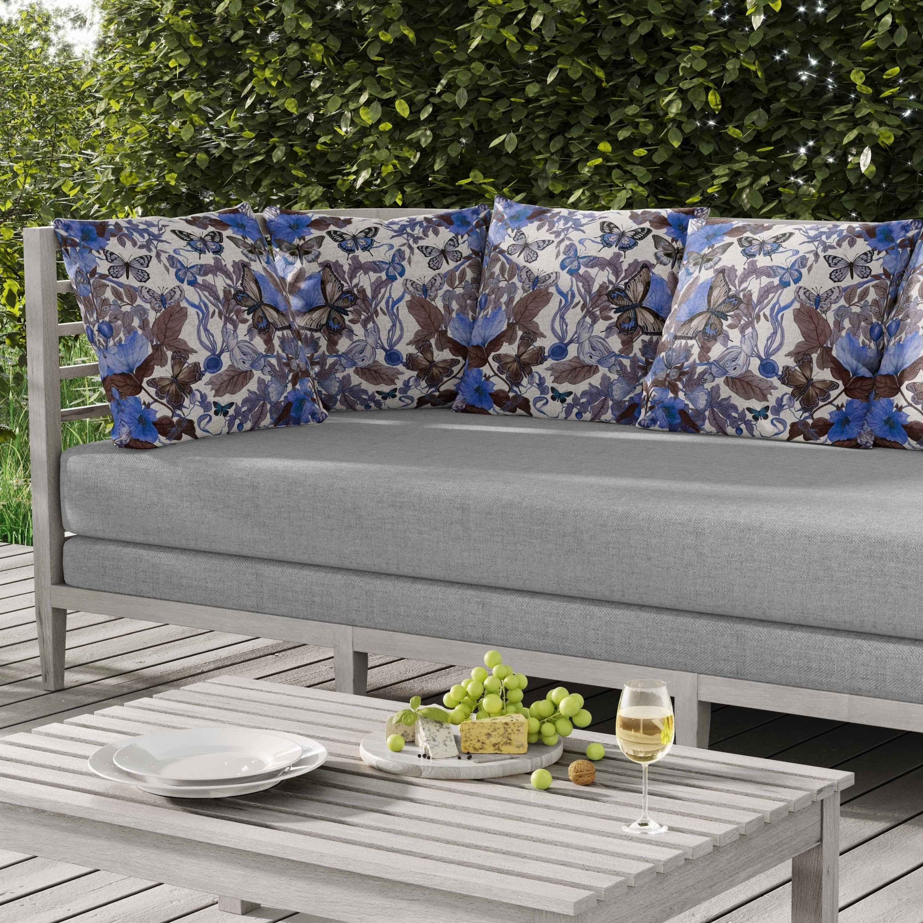 Butterfly Haven Indoor/Outdoor Reversible Throw Pillow Blue and Brown