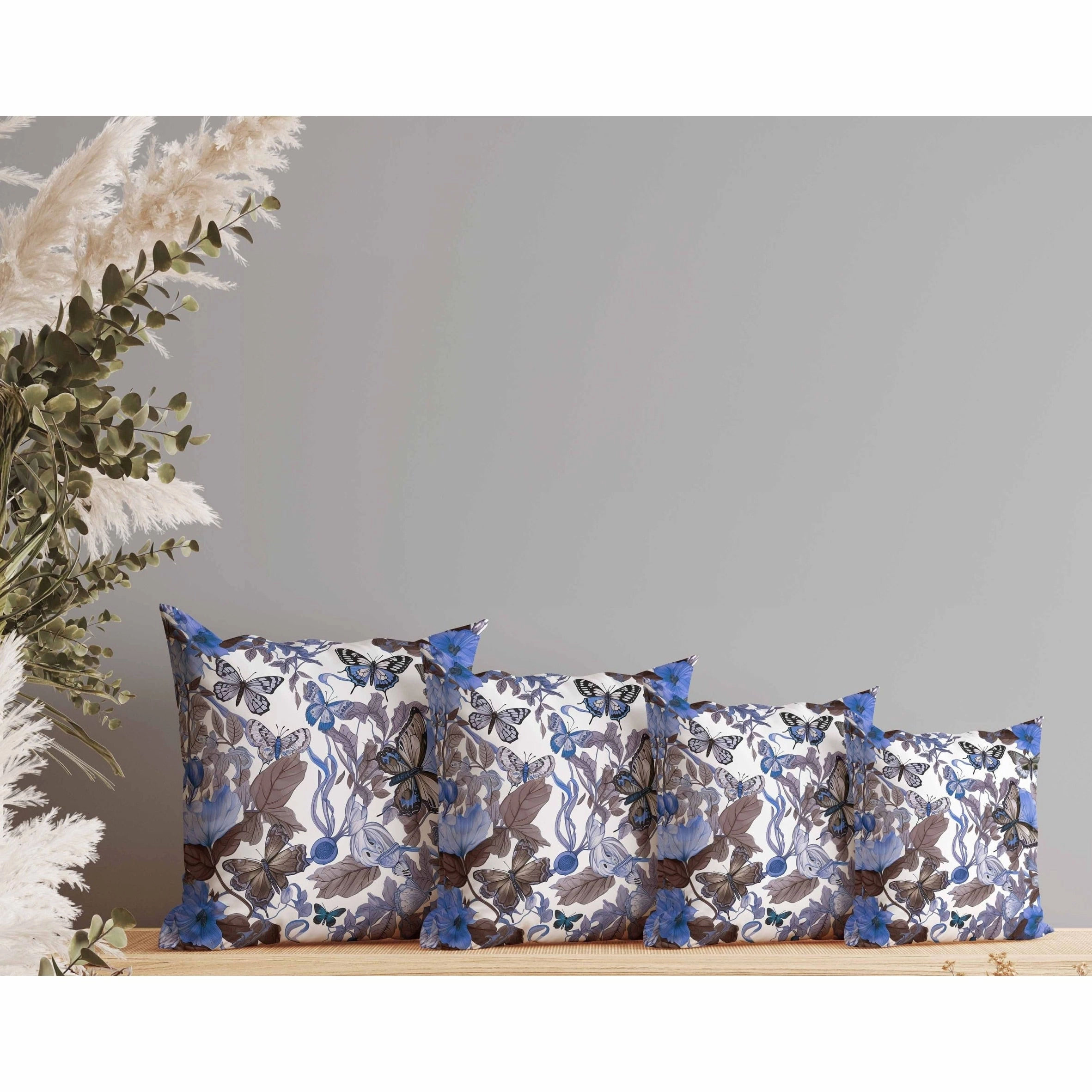Butterfly Haven Indoor/Outdoor Reversible Throw Pillow Blue and Brown