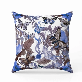 Butterfly Haven Indoor/Outdoor Reversible Throw Pillow Blue and Brown