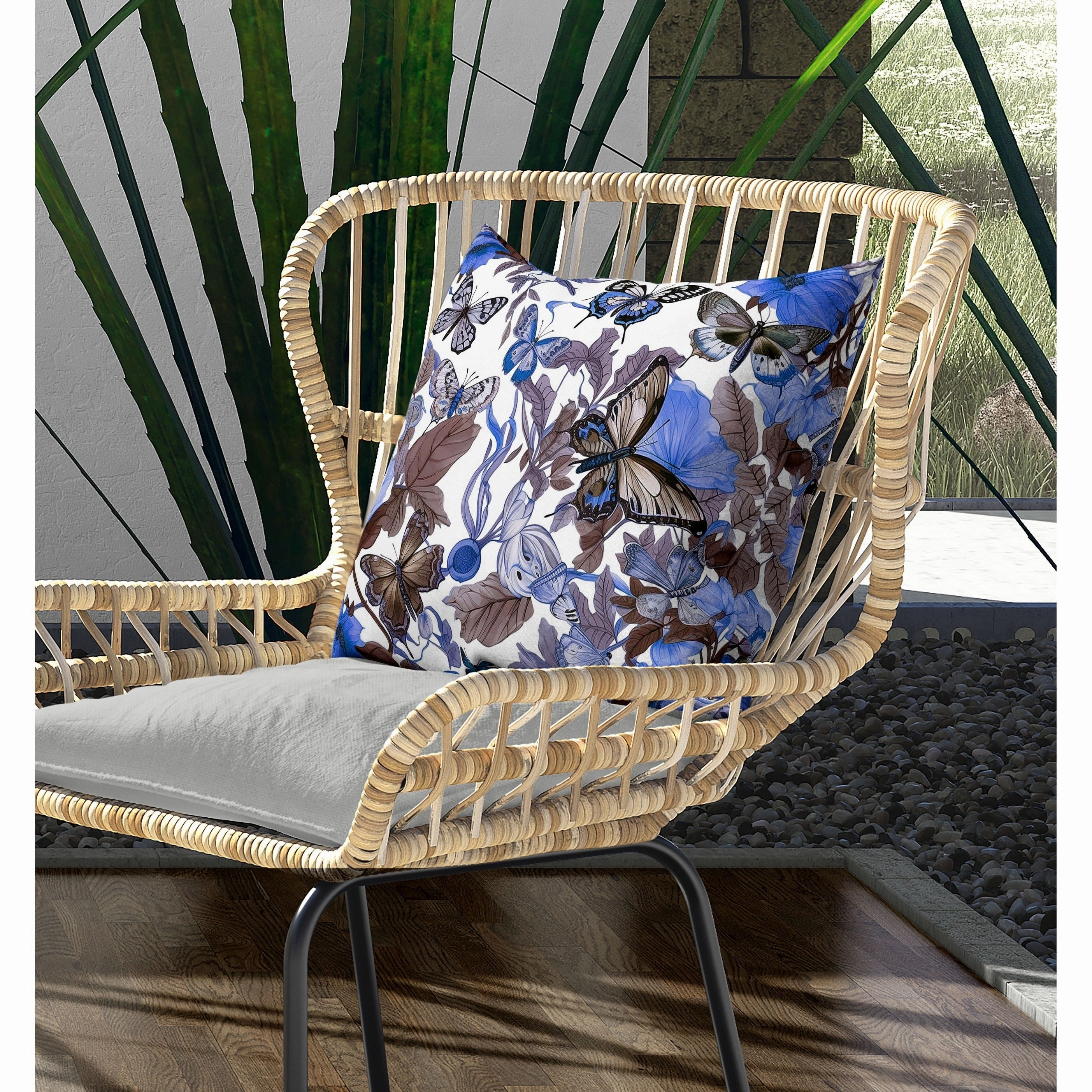 Butterfly Haven Indoor/Outdoor Reversible Throw Pillow Blue and Brown