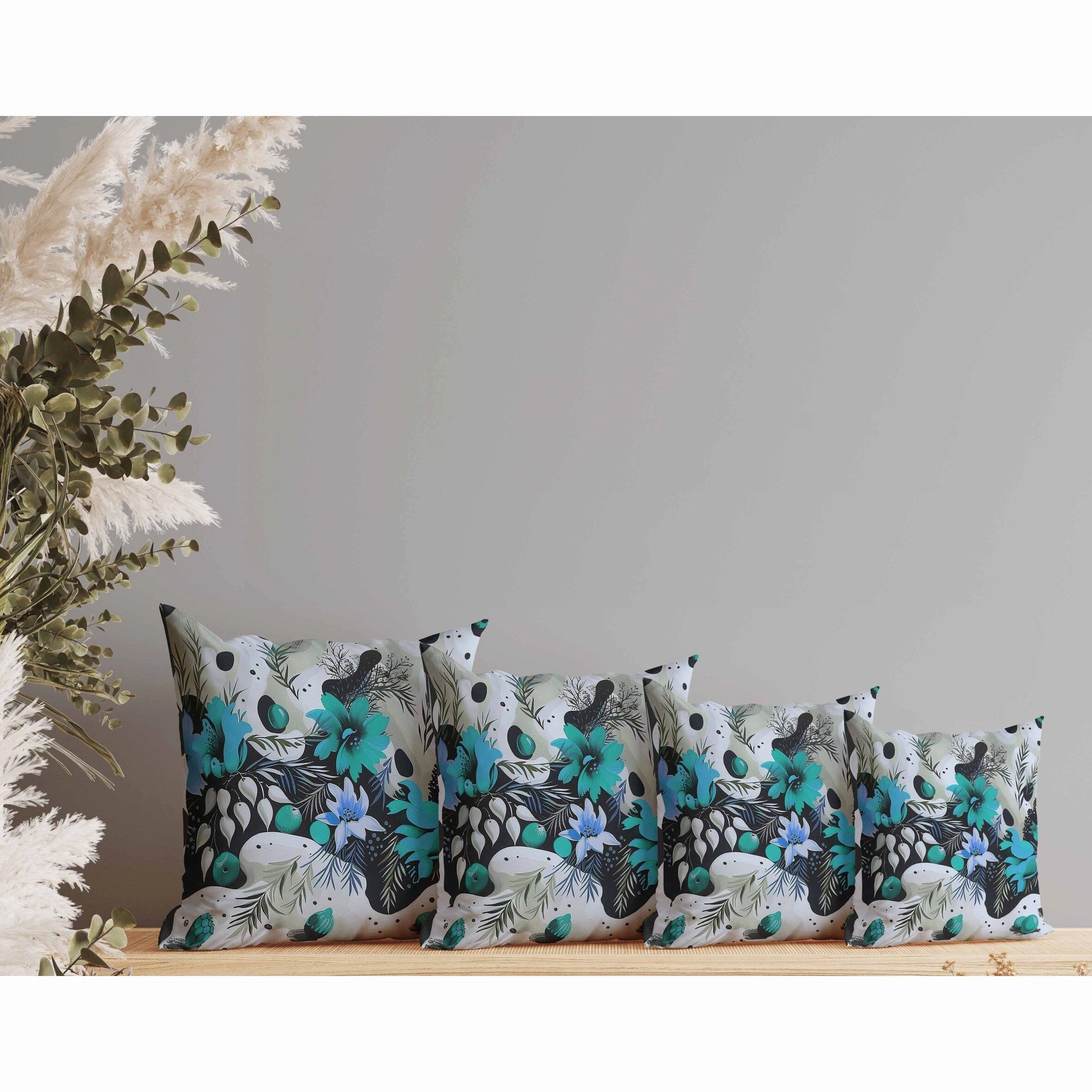 Charming Chronicles Faux Suede Reversible Throw Pillow Cyan and Black