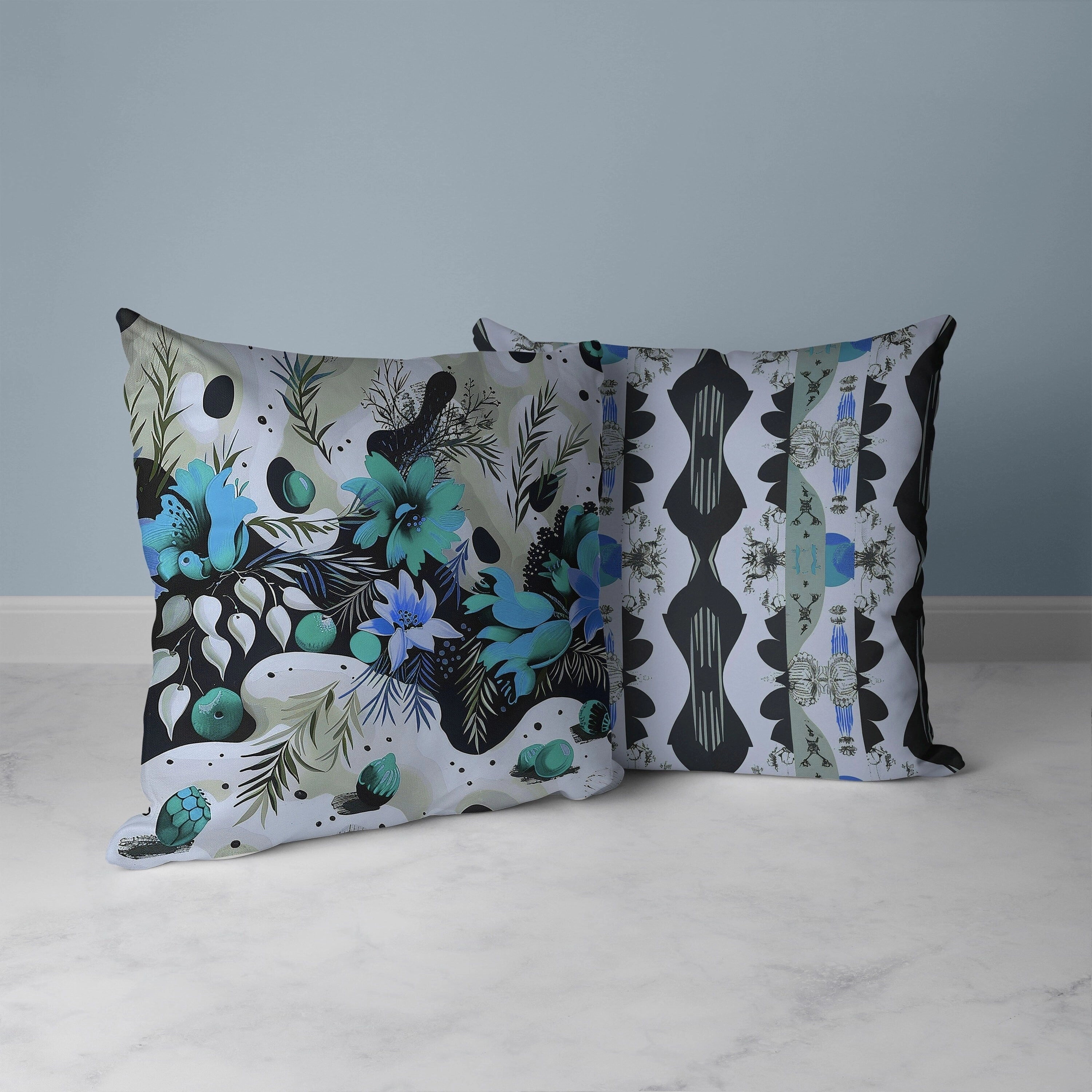 Charming Chronicles Faux Suede Reversible Throw Pillow Cyan and Black