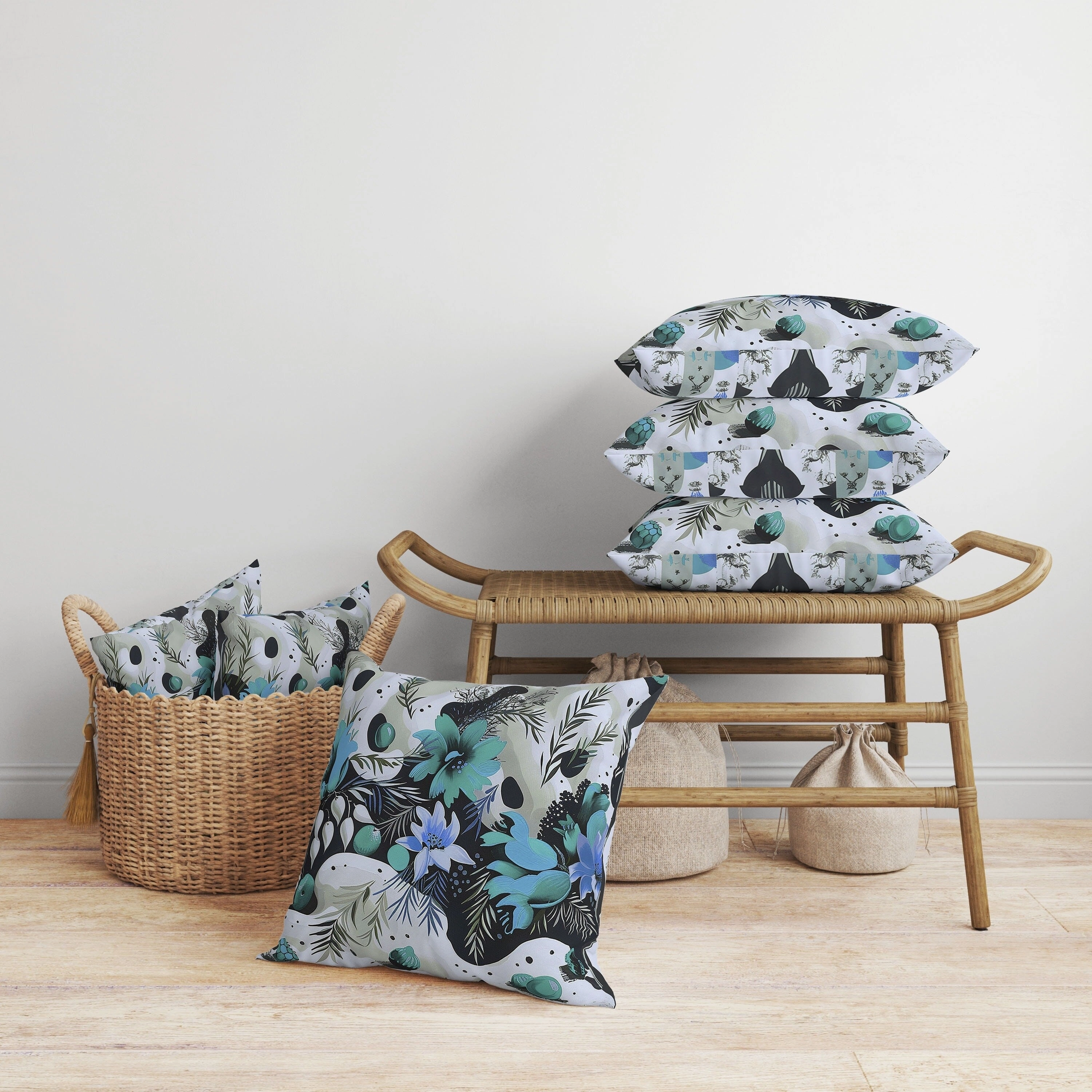 Charming Chronicles Faux Suede Reversible Throw Pillow Cyan and Black