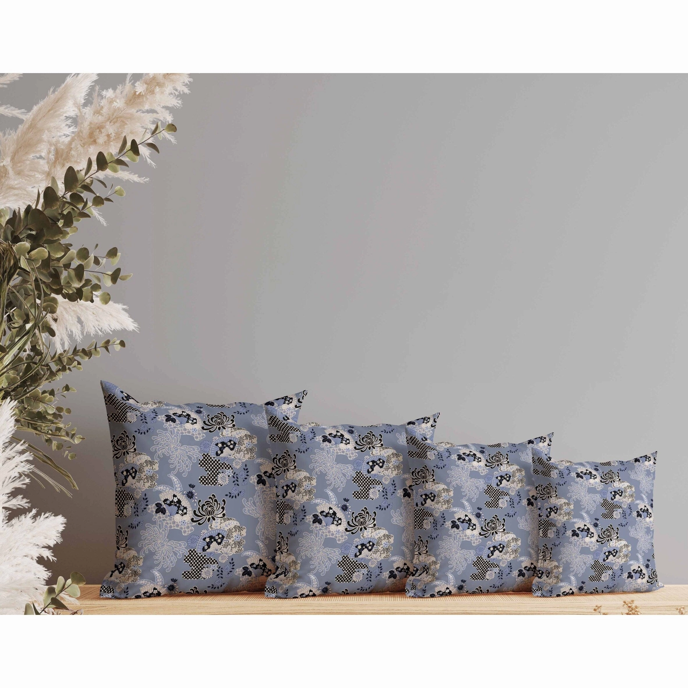 Checkered Waves Faux Suede Reversible Throw Pillow Blue and Black