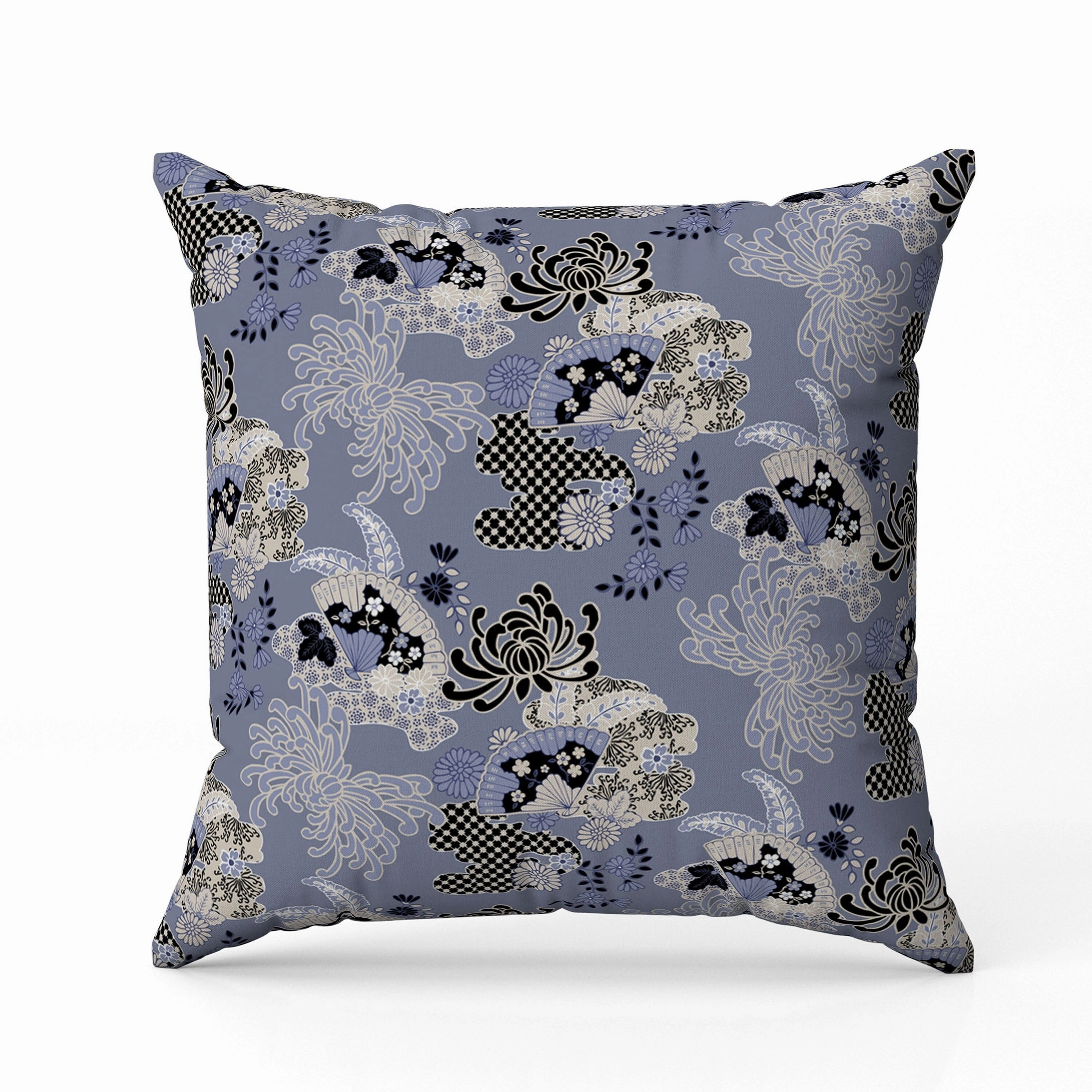 Checkered Waves Indoor/Outdoor Reversible Throw Pillow Blue and Black