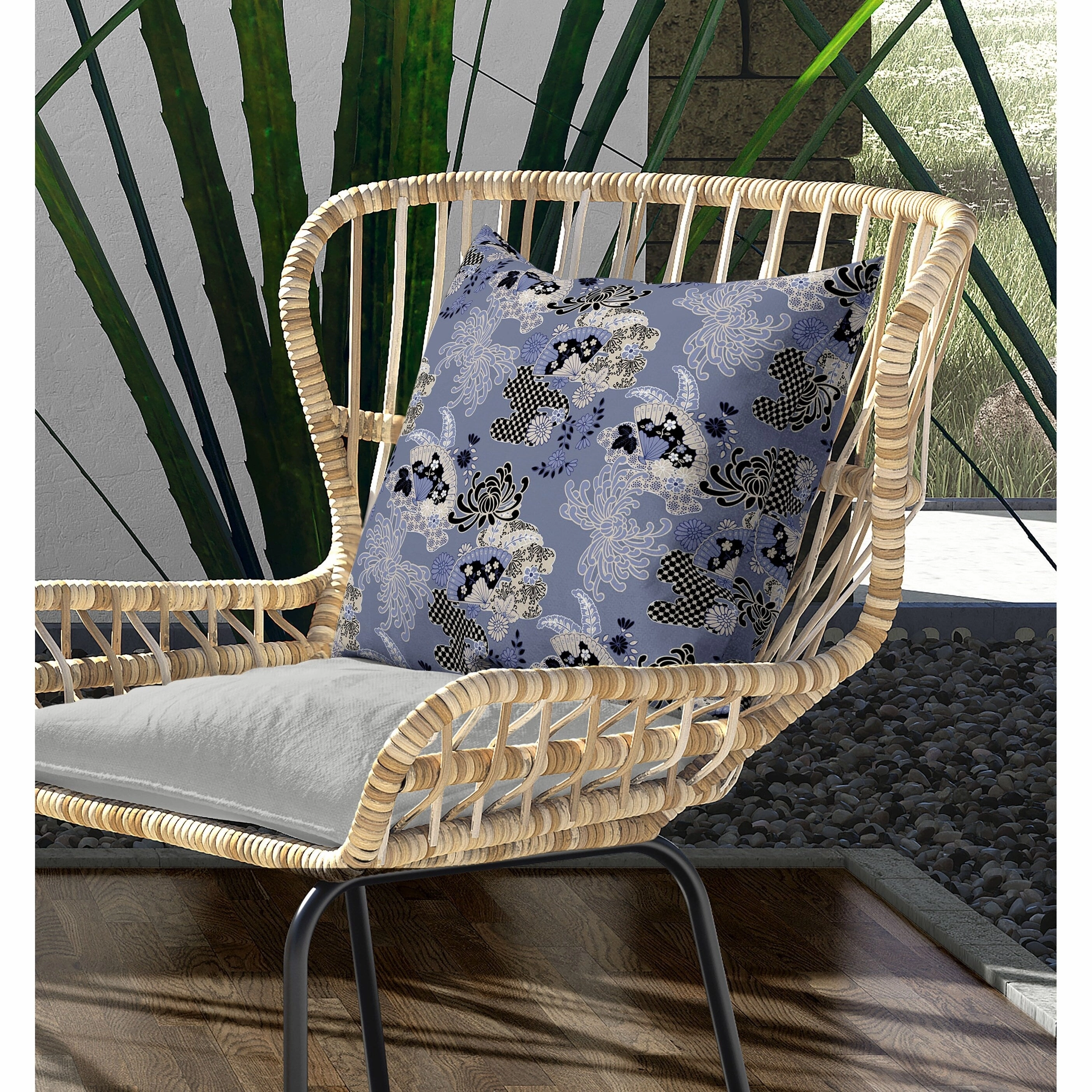 Checkered Waves Indoor/Outdoor Reversible Throw Pillow Blue and Black