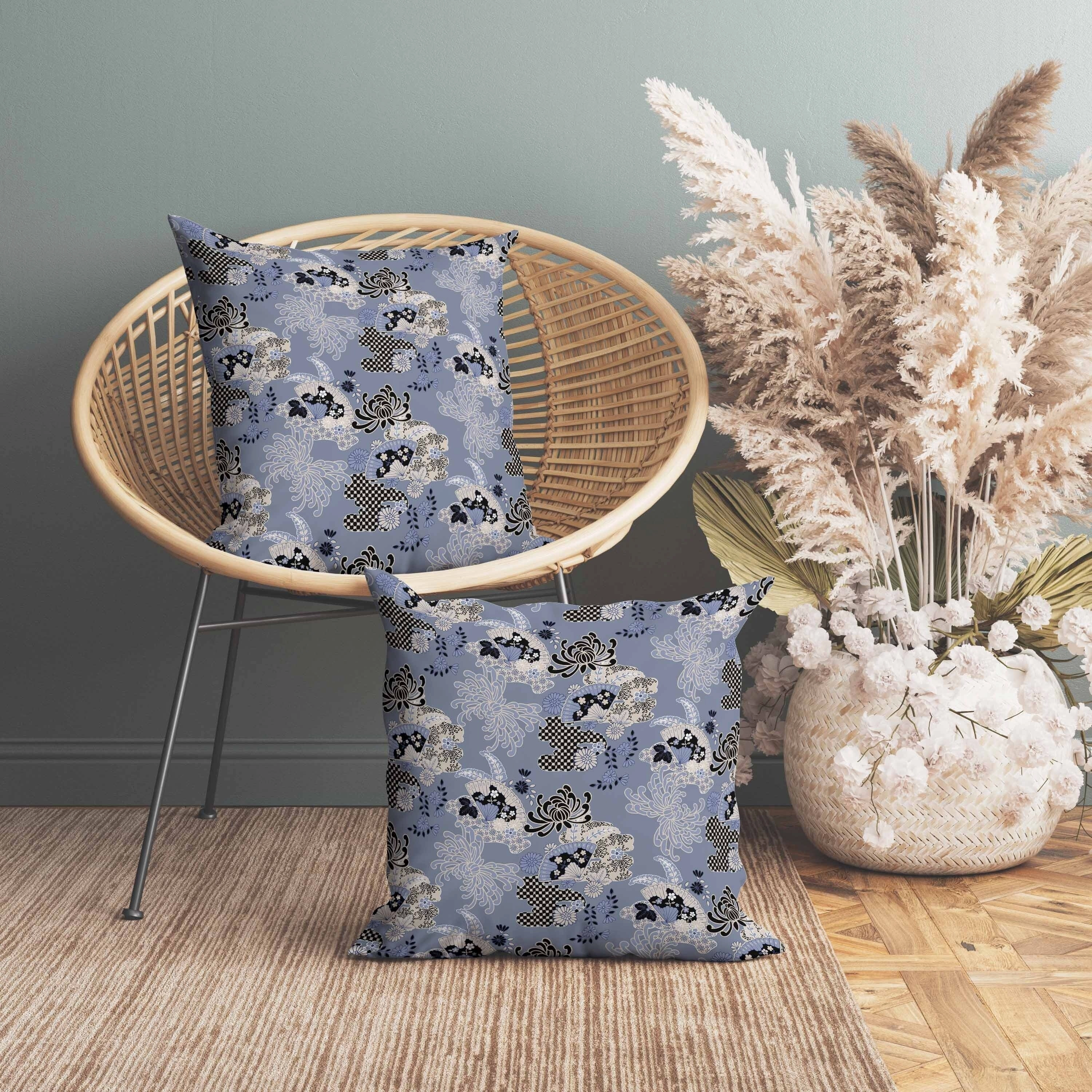 Checkered Waves Indoor/Outdoor Reversible Throw Pillow Blue and Black