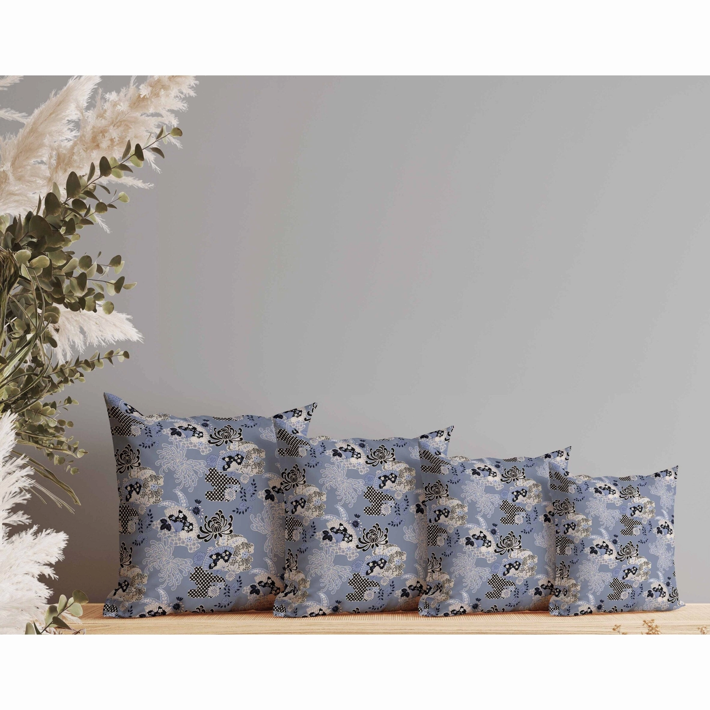 Checkered Waves Indoor/Outdoor Reversible Throw Pillow Blue and Black