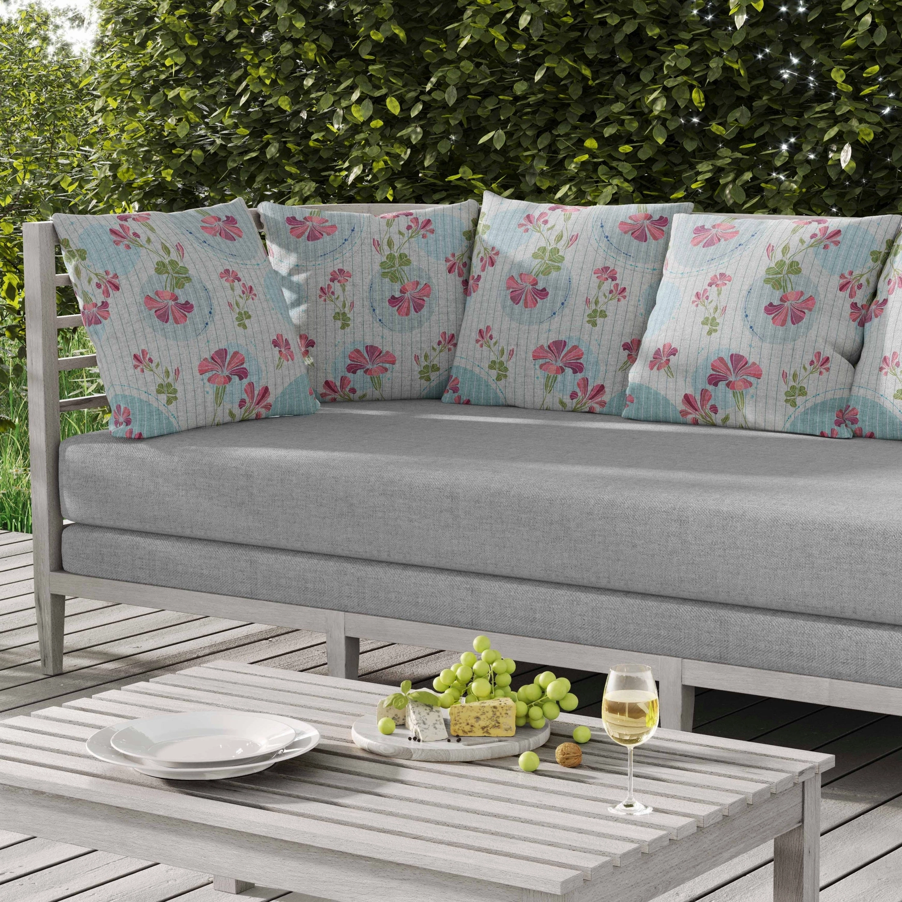 Circular Garden Indoor/Outdoor Reversible Throw Pillow Light and Blue