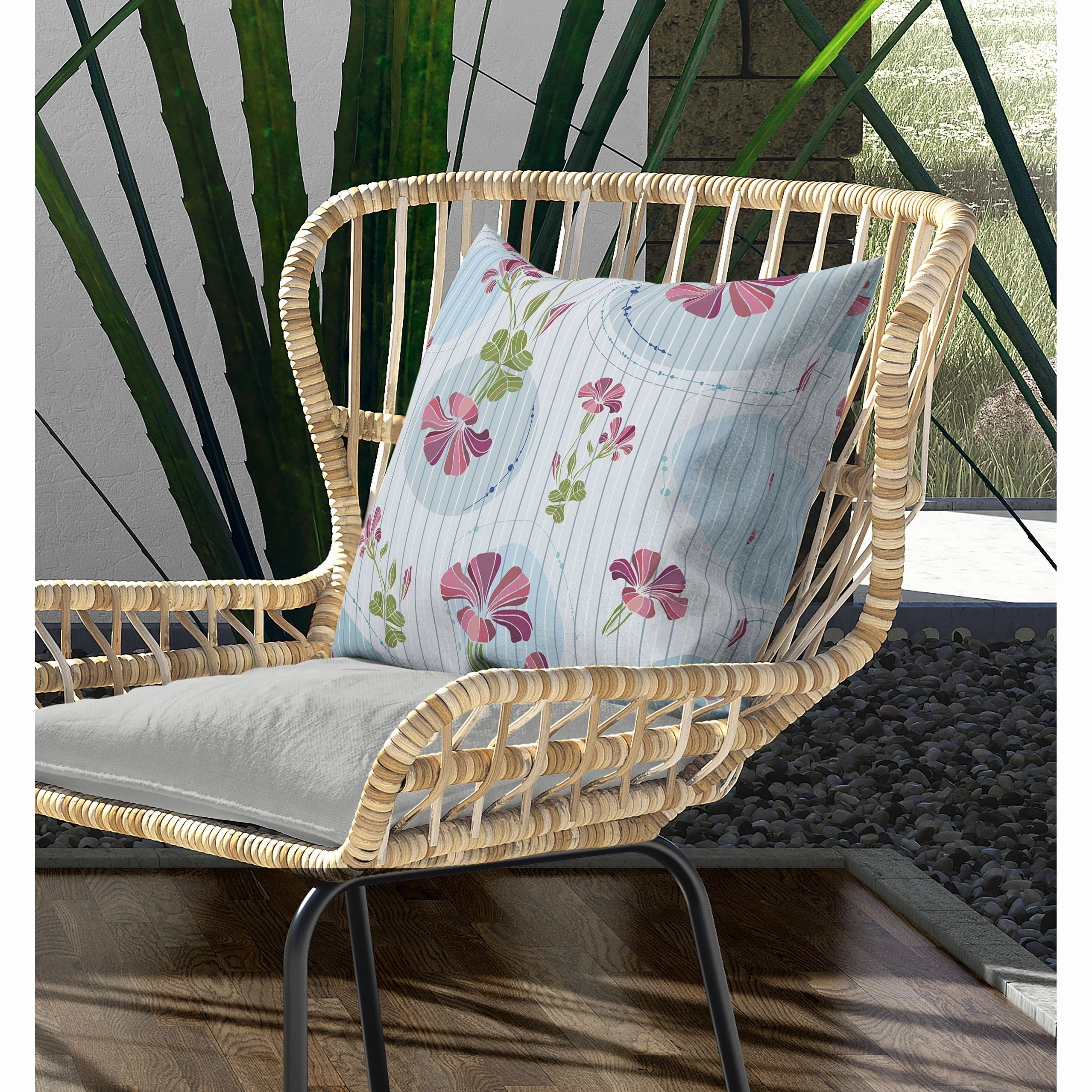 Circular Garden Indoor/Outdoor Reversible Throw Pillow Light and Blue