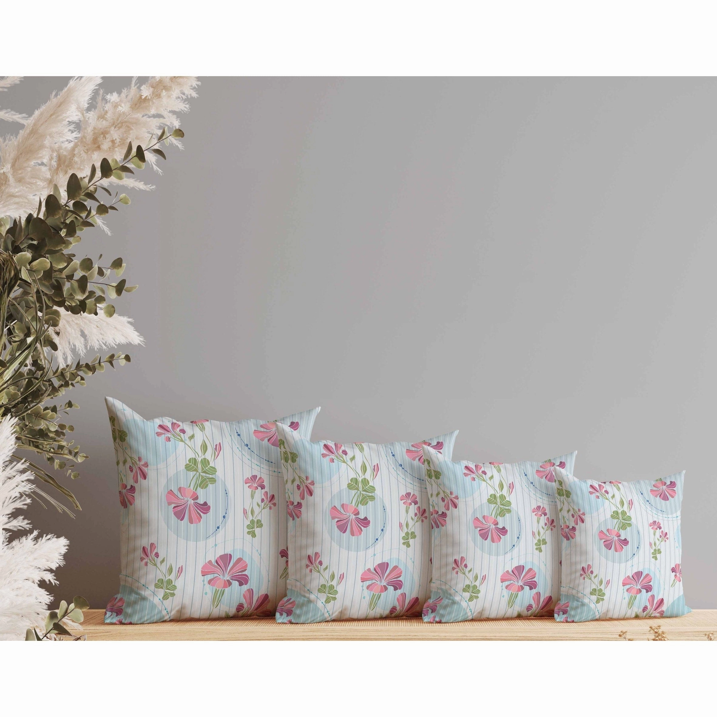 Circular Garden Indoor/Outdoor Reversible Throw Pillow Light and Blue