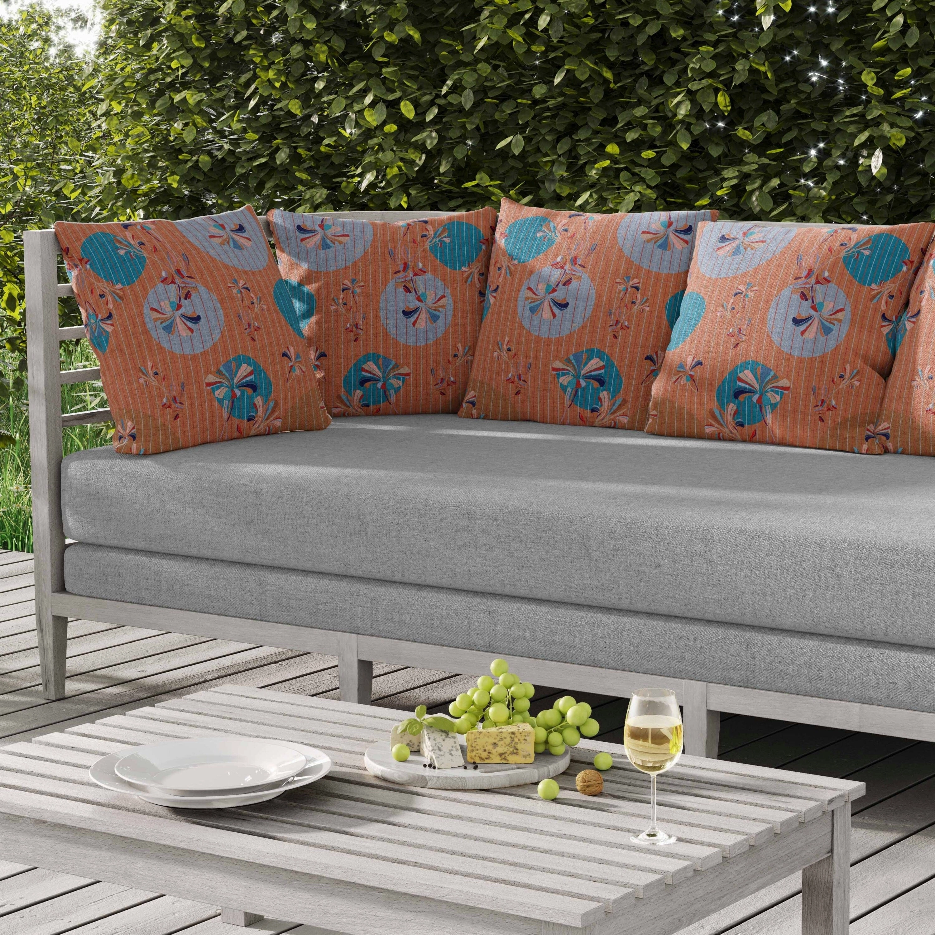 Circular Garden Indoor/Outdoor Reversible Throw Pillow Orange and Cyan