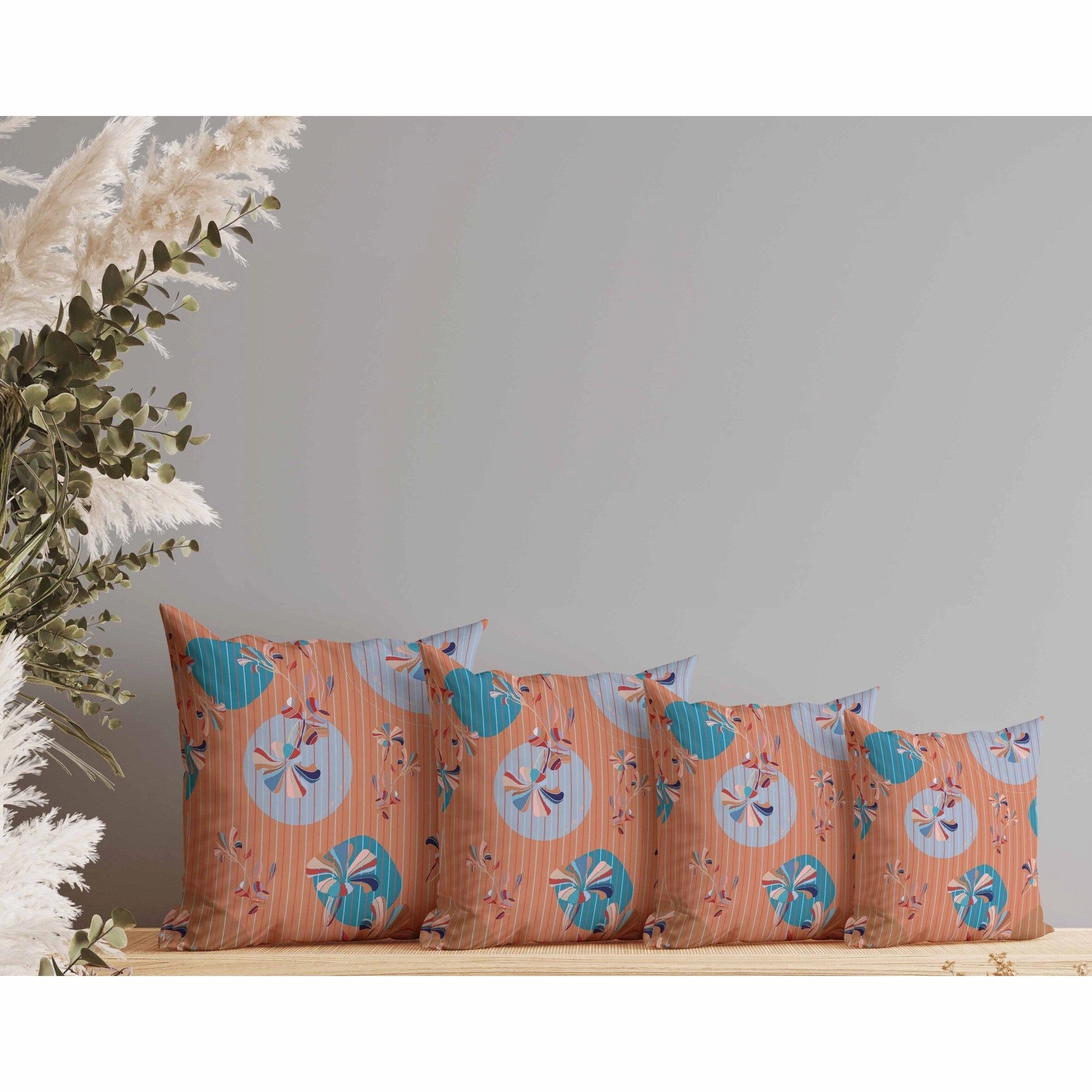 Circular Garden Indoor/Outdoor Reversible Throw Pillow Orange and Cyan