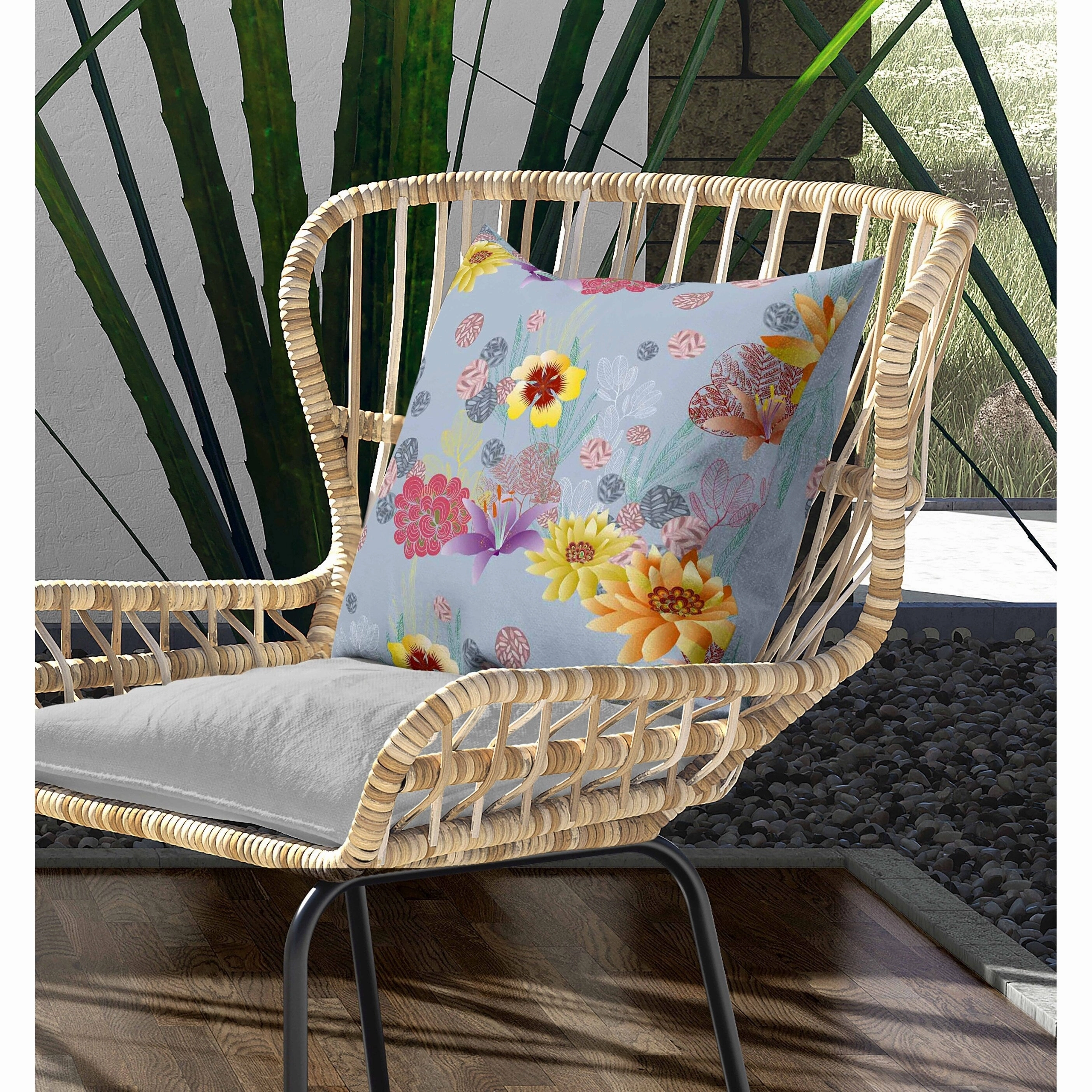 Colorful Flora Indoor/Outdoor Reversible Throw Pillow Blue and Multi