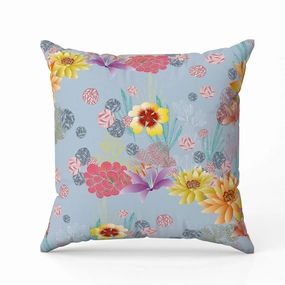 Colorful Flora Indoor/Outdoor Reversible Throw Pillow Blue and Multi